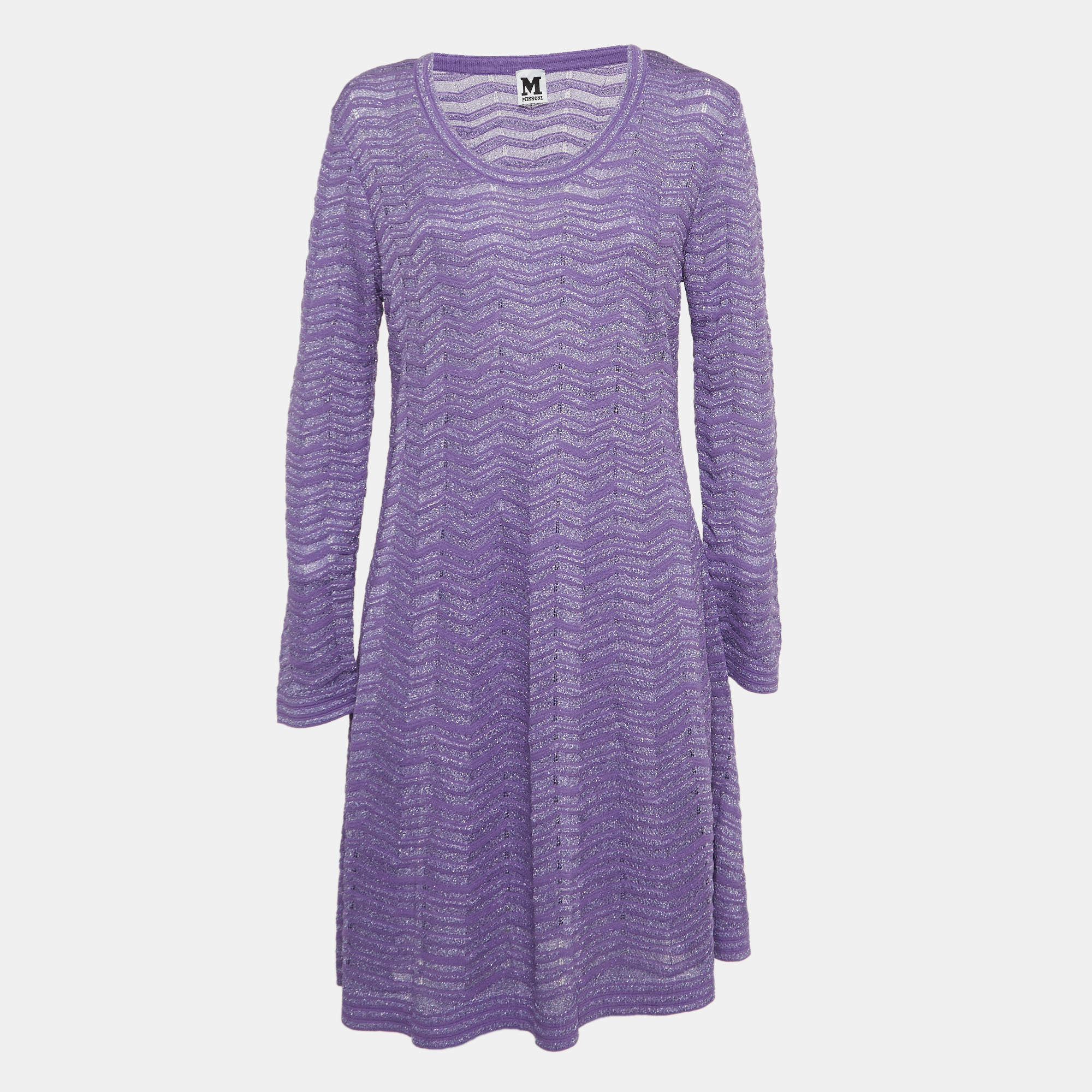 Pre Owned M Missoni Purple Patterned Lurex Knit Short Dress L