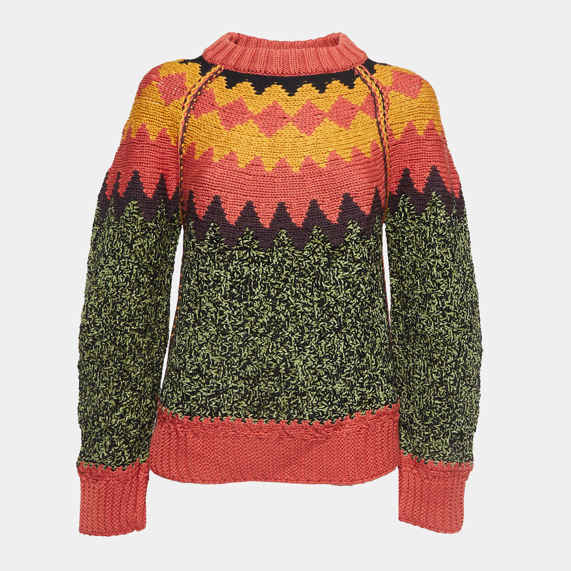مملوكة مسبقًا M Missoni Multicolor Patterned Wool-Blend Knit Sweater S