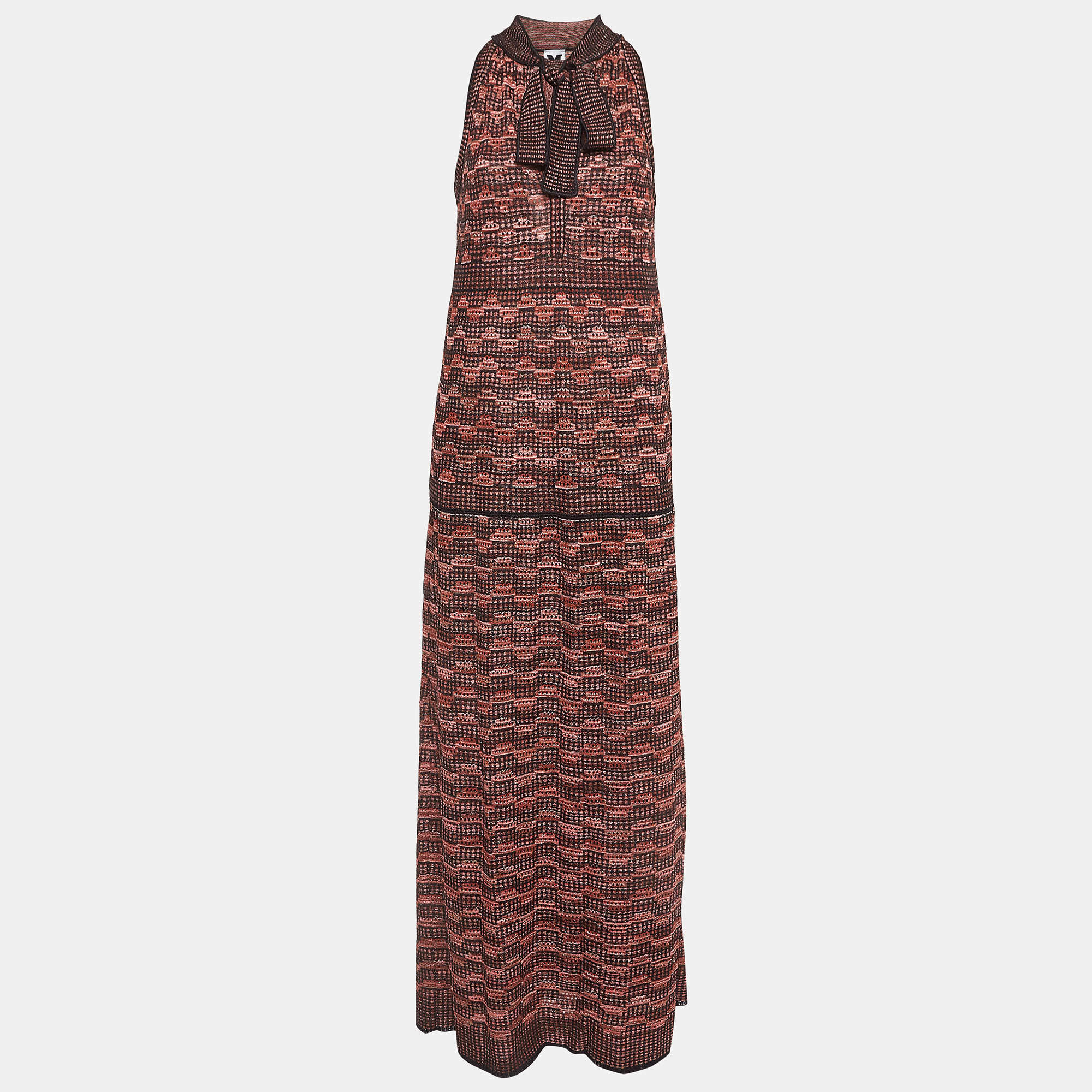 Pre Owned فستان ماكسي إم ميزوني تريكو لوريكس بلا أكمام أحمر/أسود مقاس متوسط - ميديوم