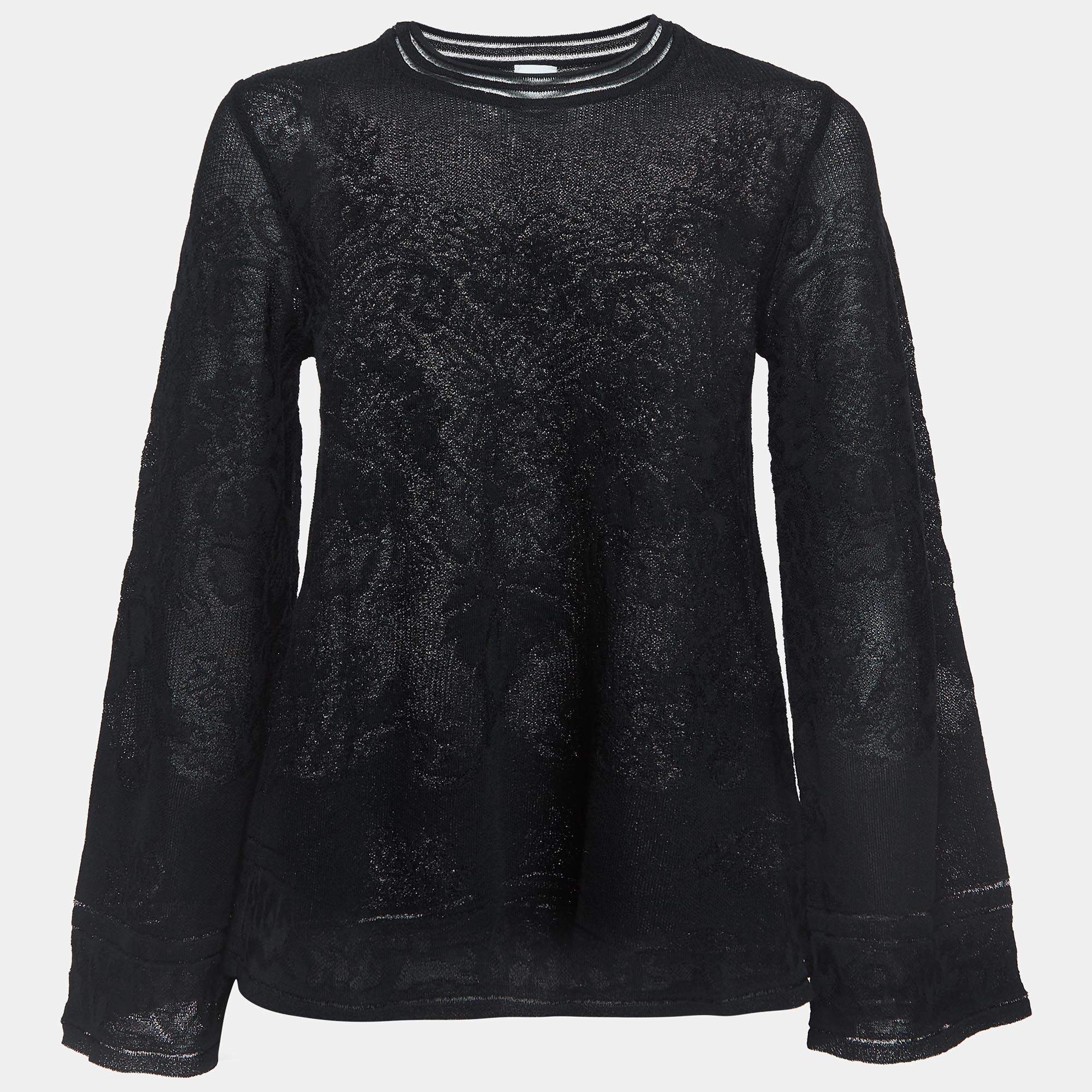 Pre Owned M Missoni Black Floral Stretch Lace Top S