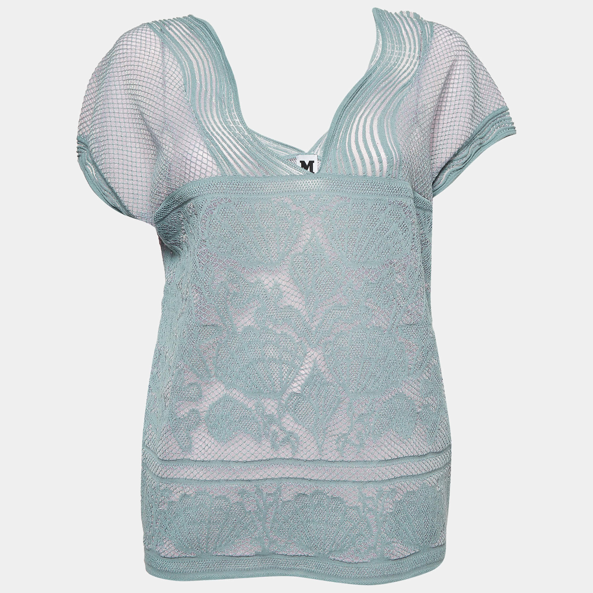 M Missoni Blue Sea Shell Pattern Lurex Knit Cap Sleeve Top M