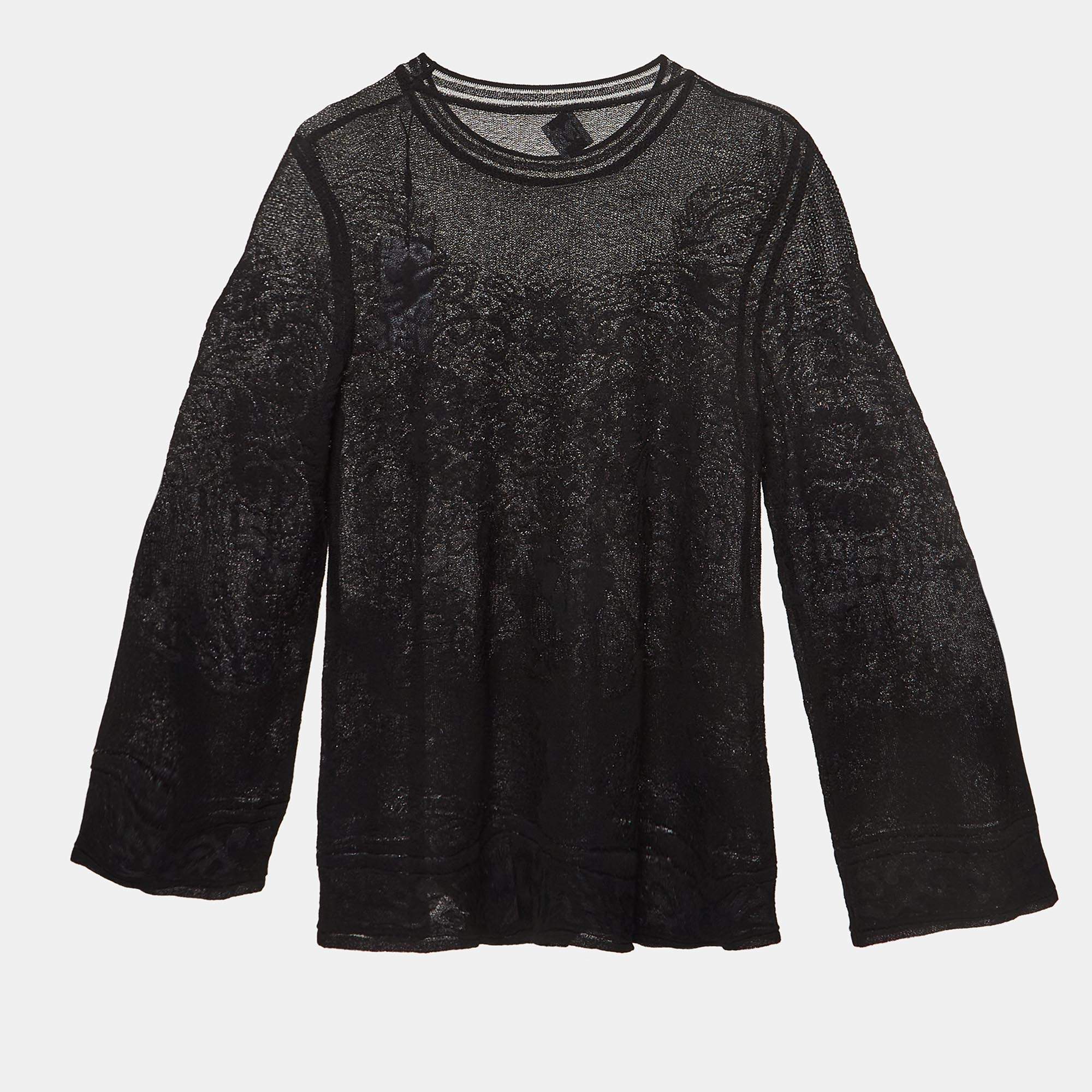 Pre Owned M Missoni Black Patterned Lace Knit Top M