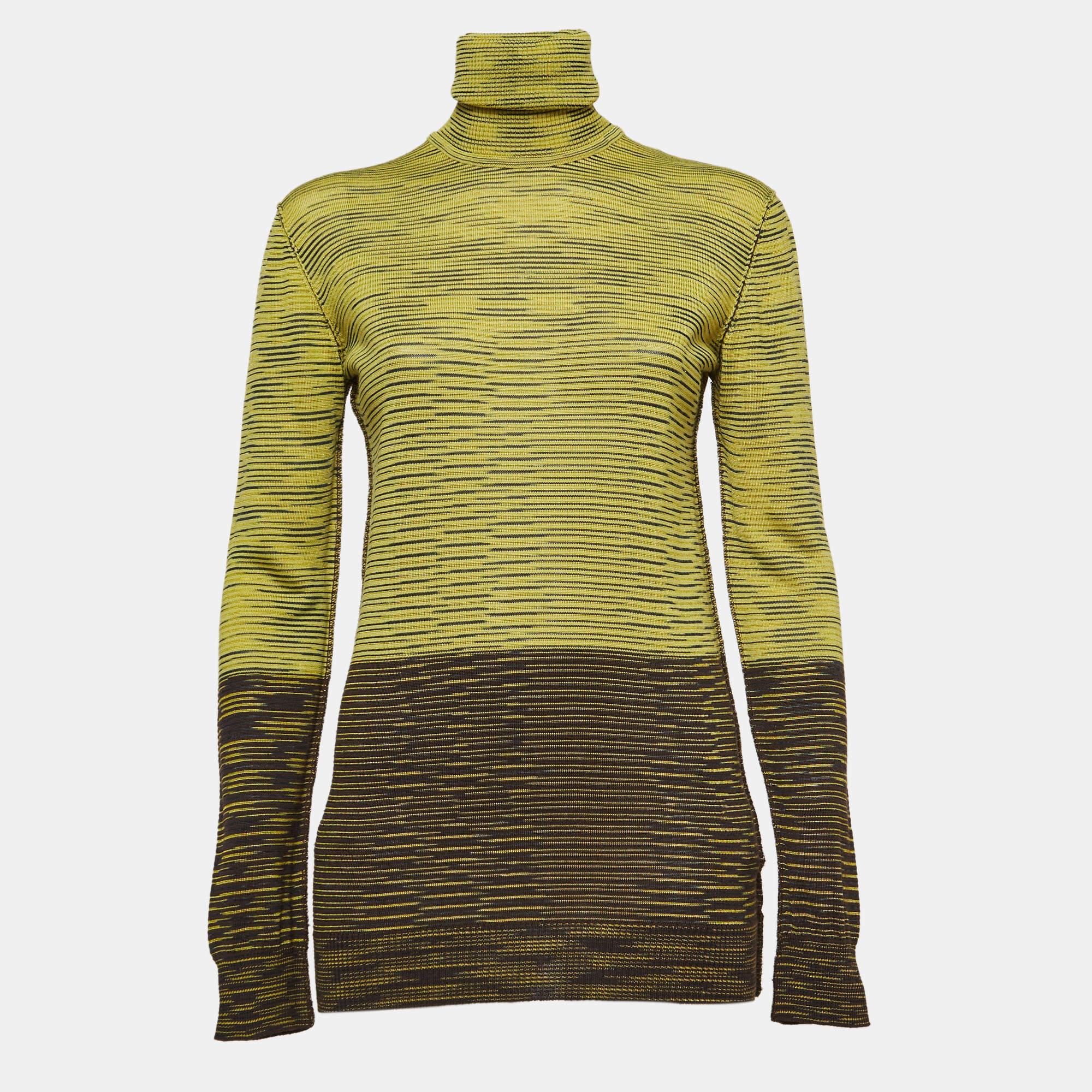 Pre Owned M Missoni Yellow/Brown Patterned Knit Turtle Neck Sweater L