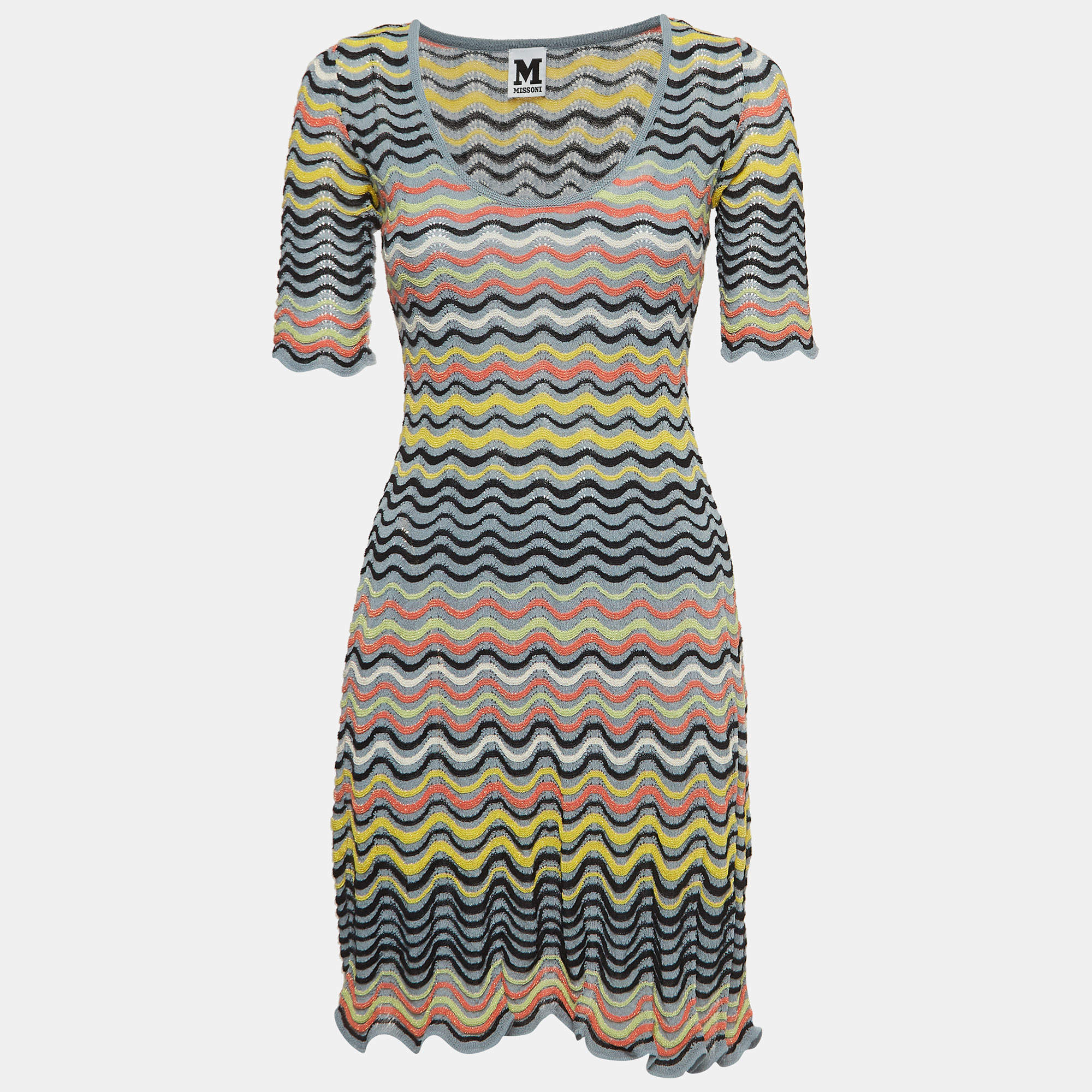 Pre Owned M Missoni Multicolor Wave Patterned Lurex Knit Mini Dress S