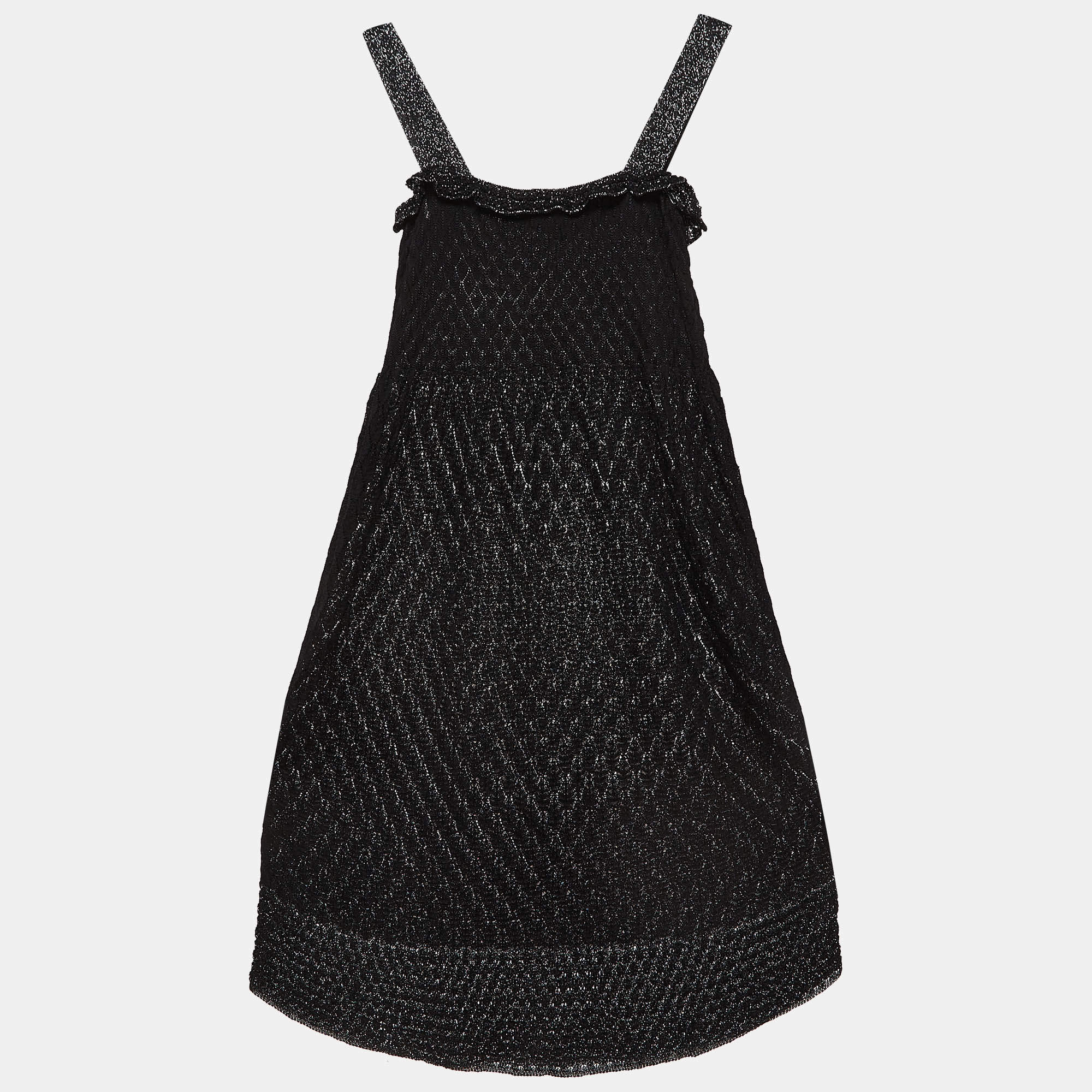 مملوكة مسبقًا M Missoni Vintage Black Lurex Knit Ruffled Short Dress M