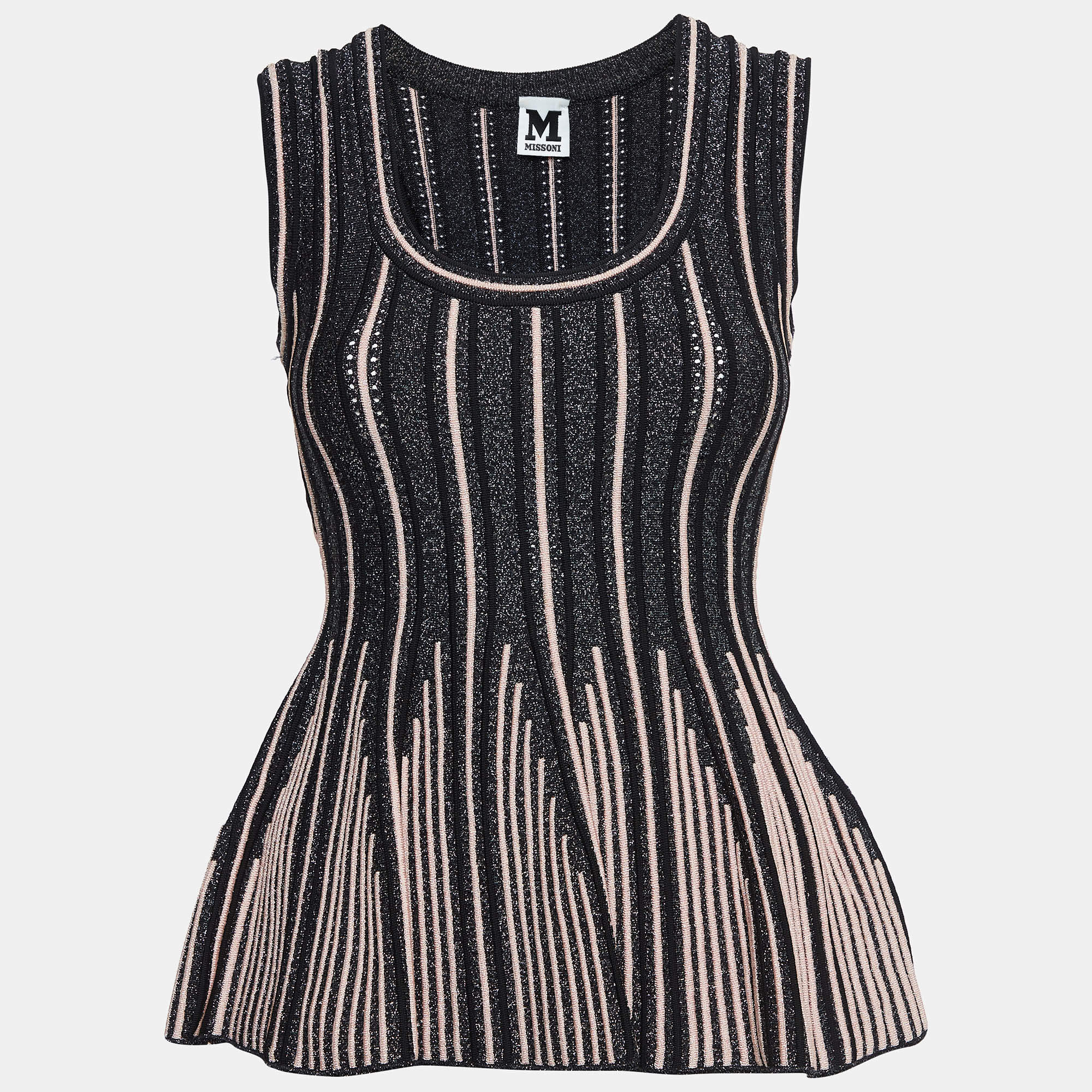 Pre Owned M Missoni Black Stripe Lurex Knit Flared Top S