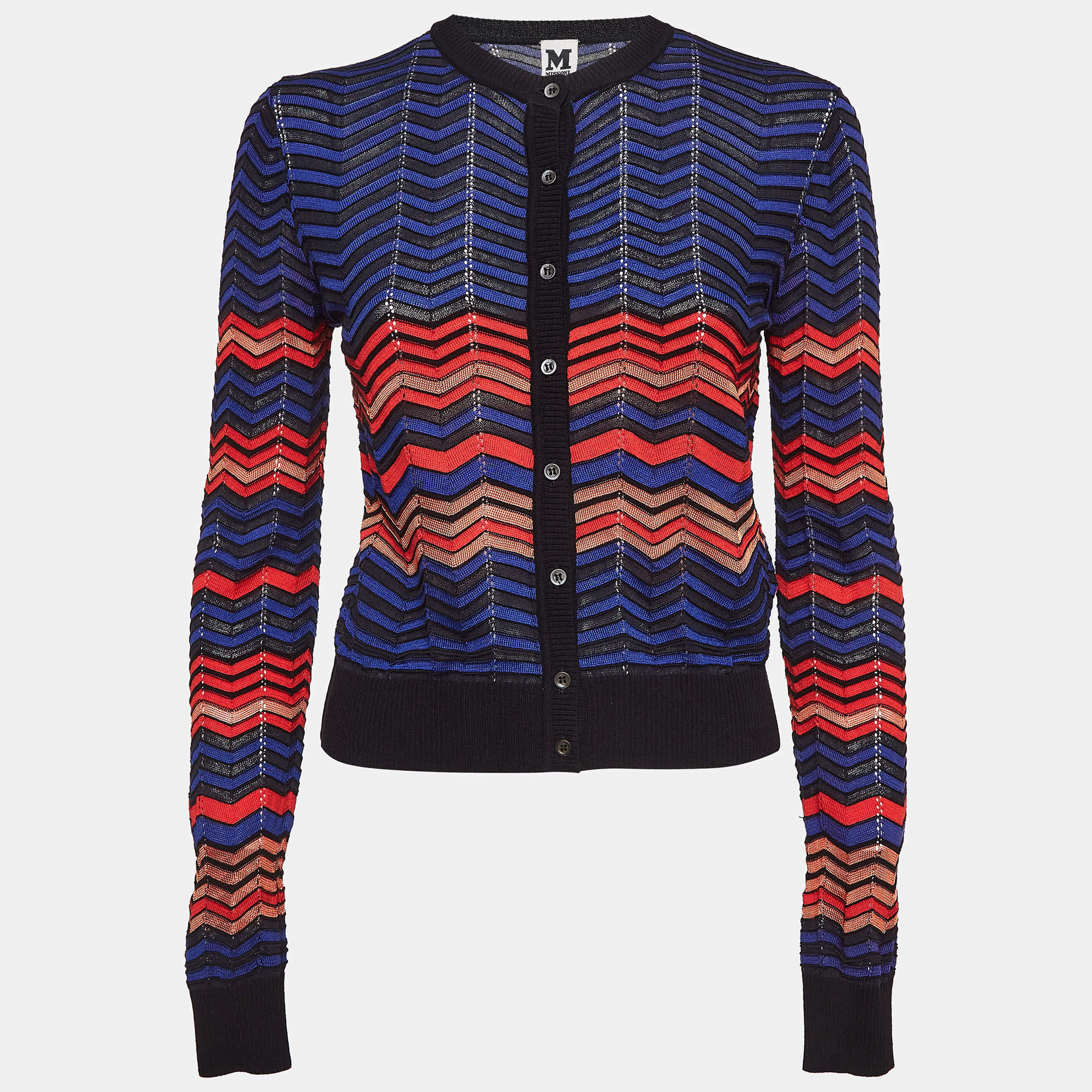 Pre Owned M Missoni Blue Pointelle Knit Cardigan M