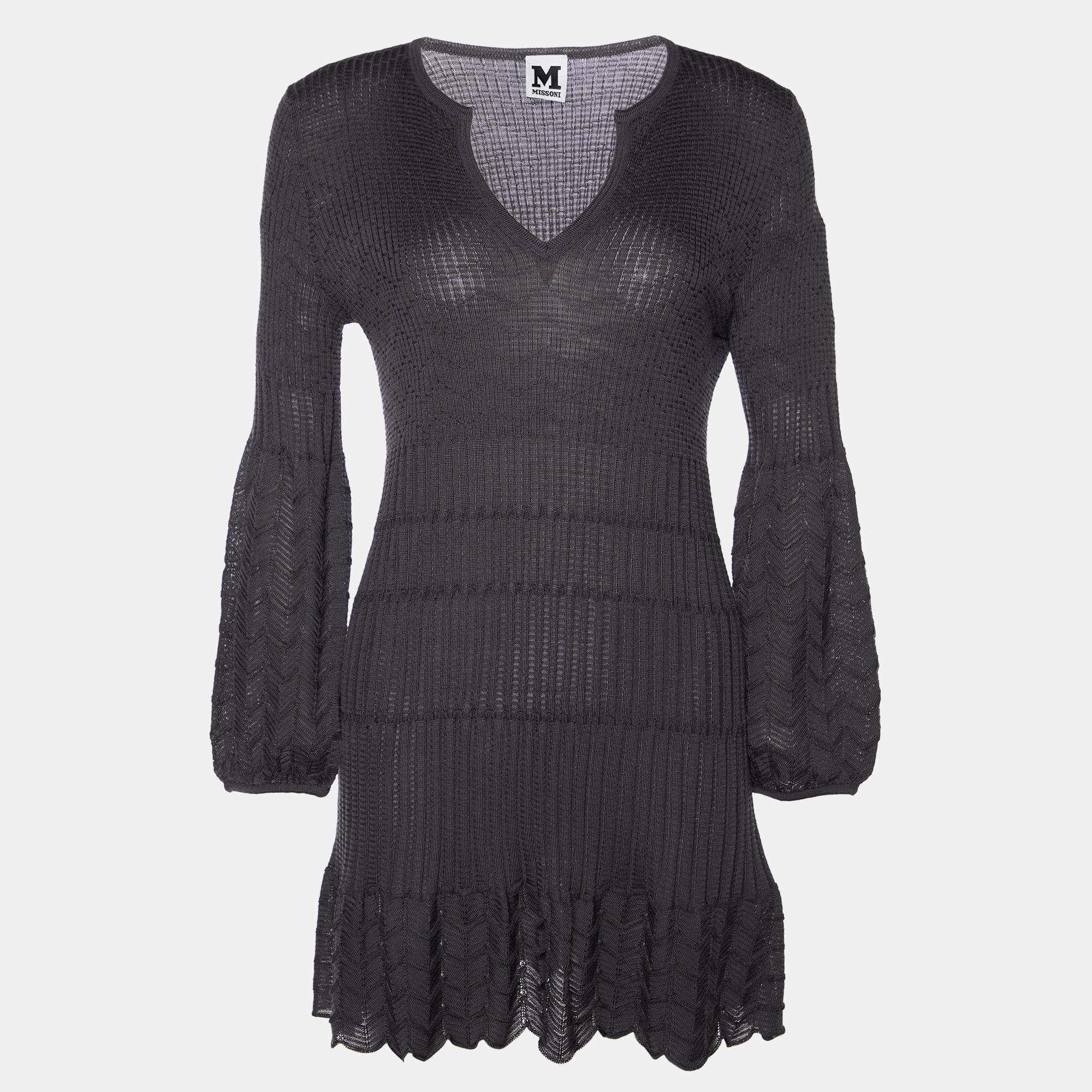 Pre Owned M Missoni Grey Patterned Wool Blend Knit Dress M