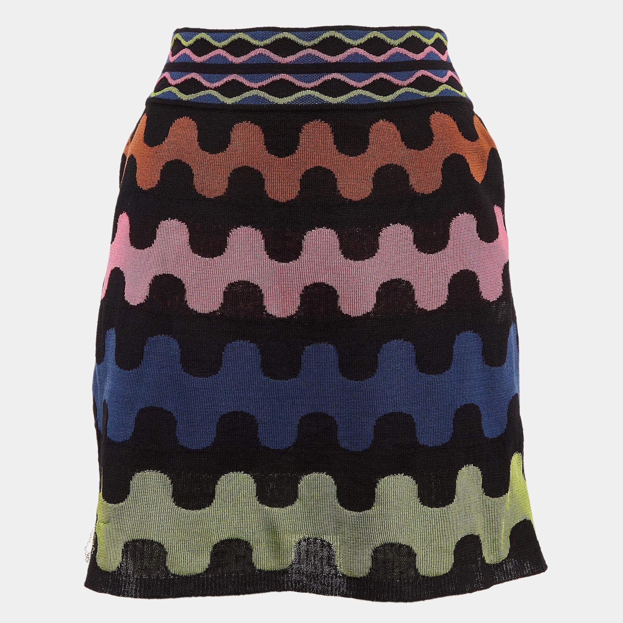 Pre Owned M Missoni Multicolor Patterned Knit Mini Skirt S