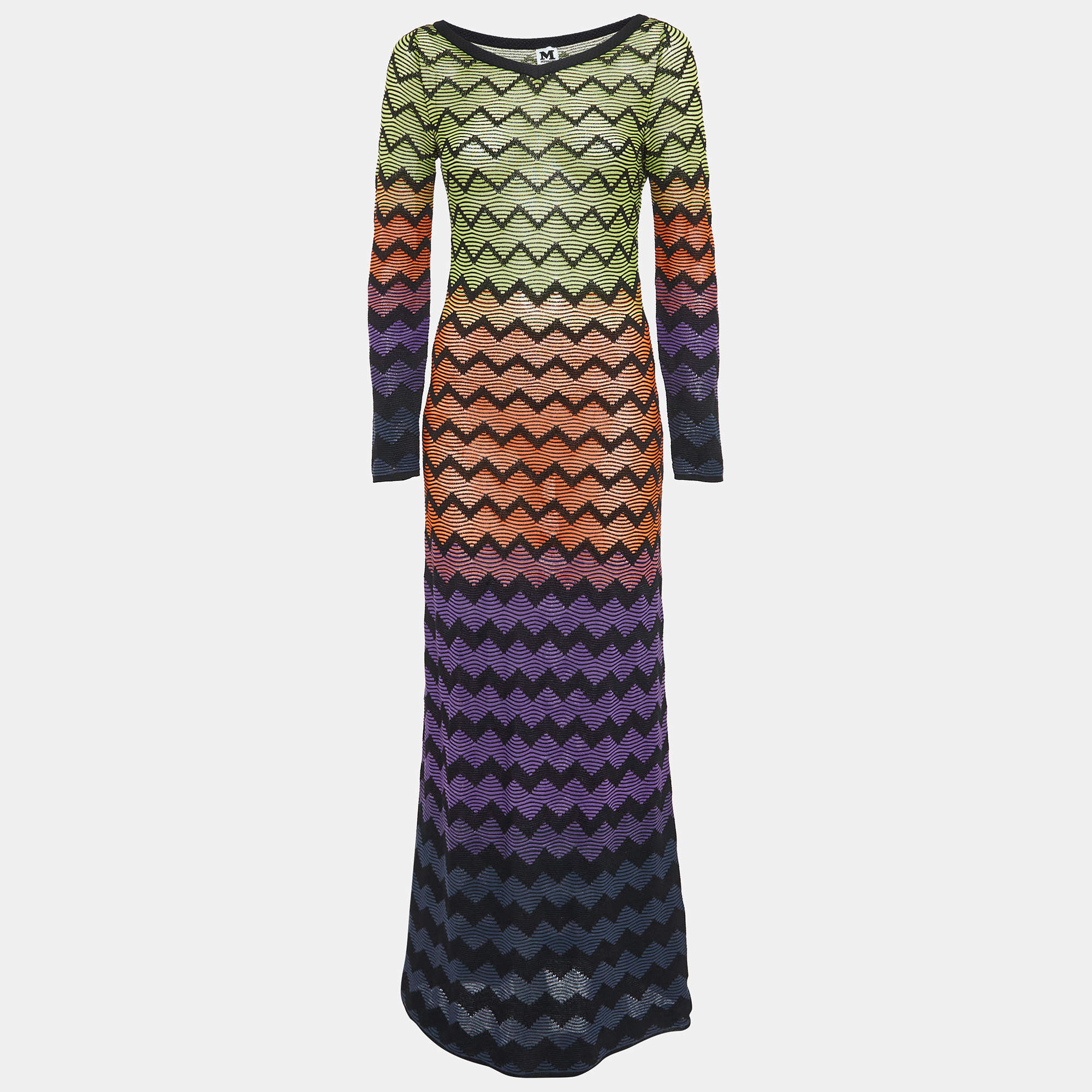 Pre Owned M Missoni Chevron Patterned Multicolor Maxi Dress S