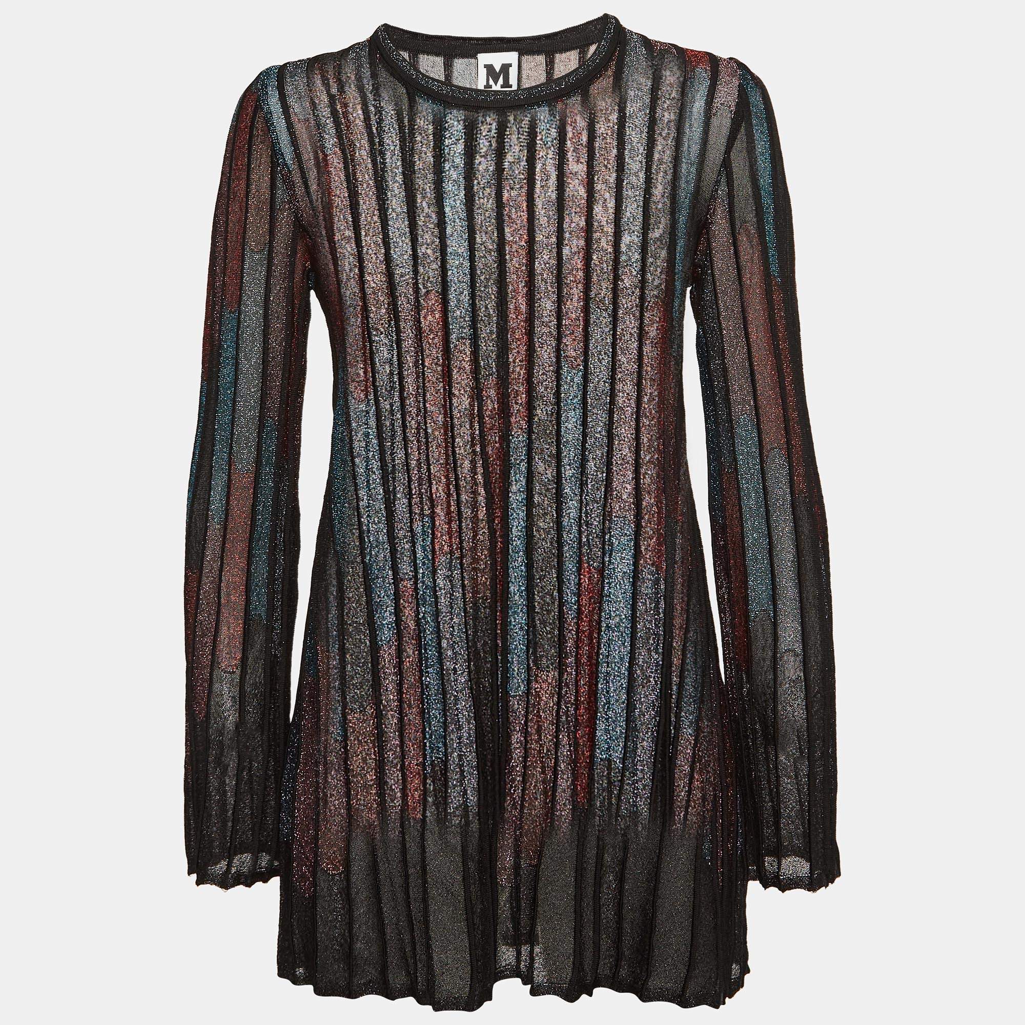 Pre Owned M Missoni Black Multicolor Lurex Knit Mini Dress S