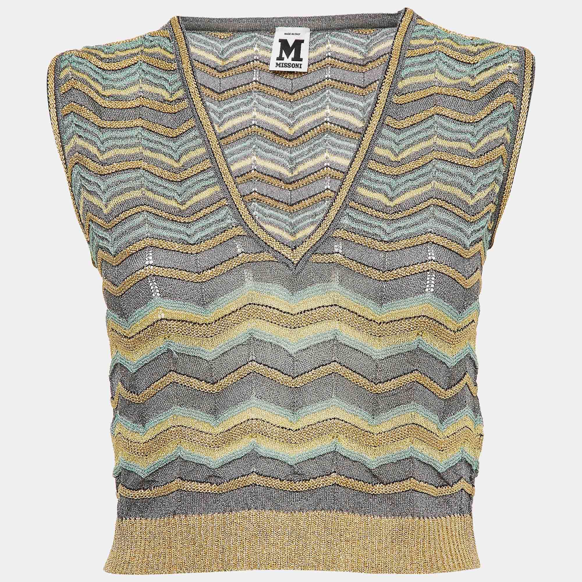 Pre Owned M Missoni Multicolor Chevron Lurex Knit Crop Top S