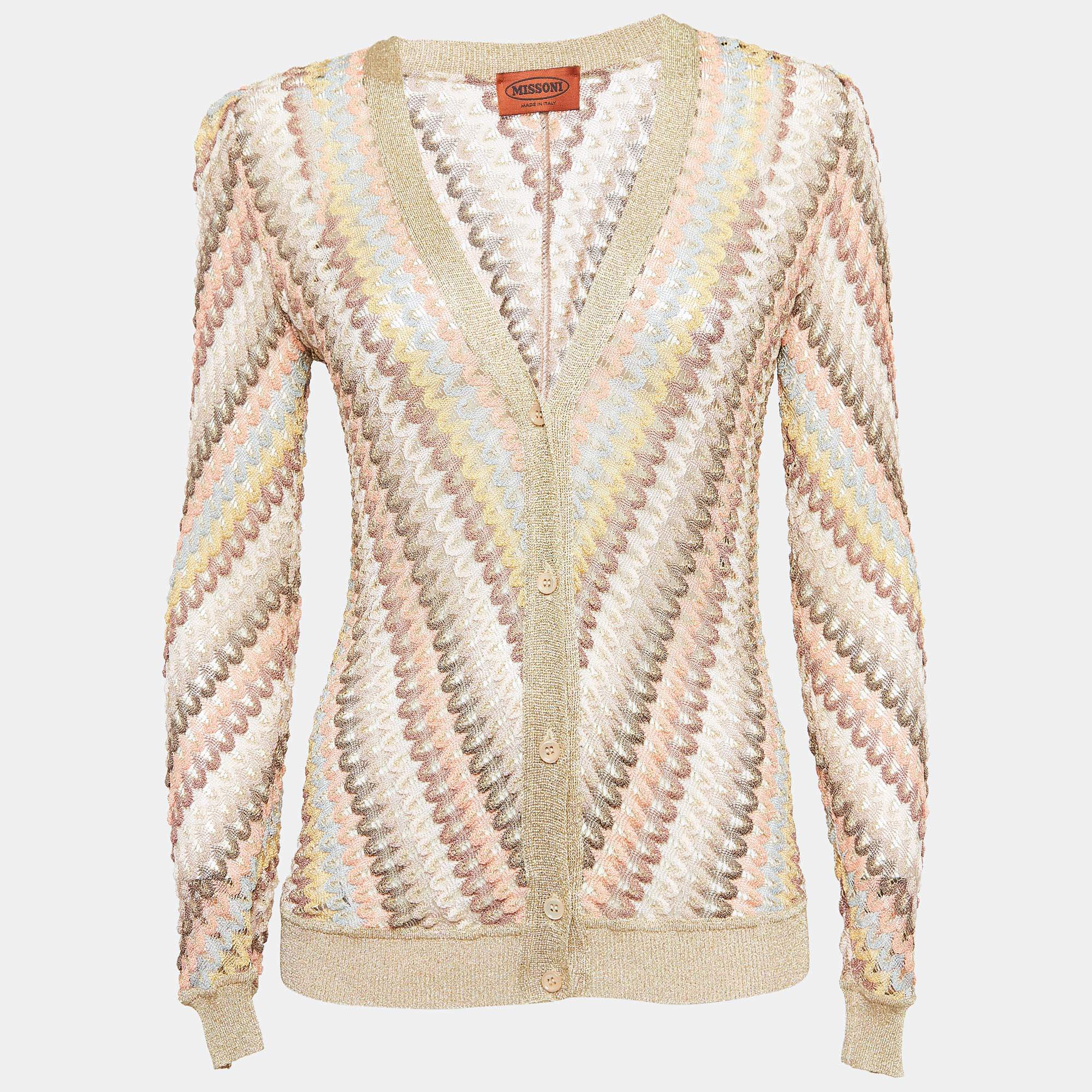 Pre Owned : Missoni Multicolor Patterned Lurex Knit Button Front Cardigan S