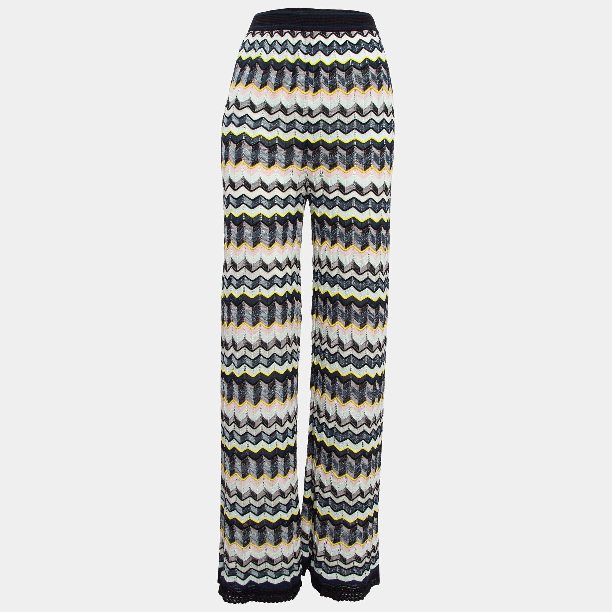 Pre Owned M Missoni Multicolor Chevron Patterned Knit Palazzo Pants M