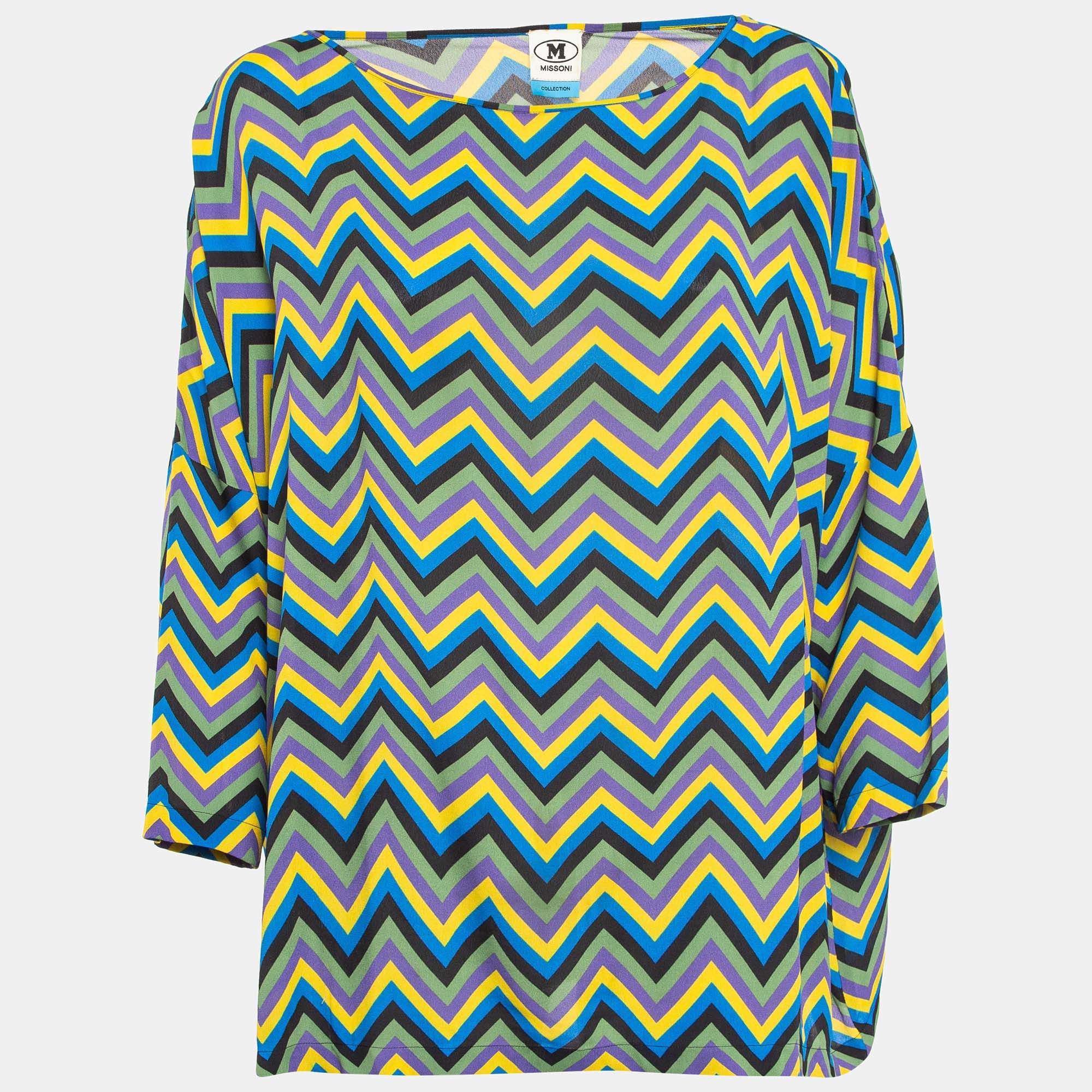 Pre Owned M Missoni Multicolor Crepe Loose Fit Top M