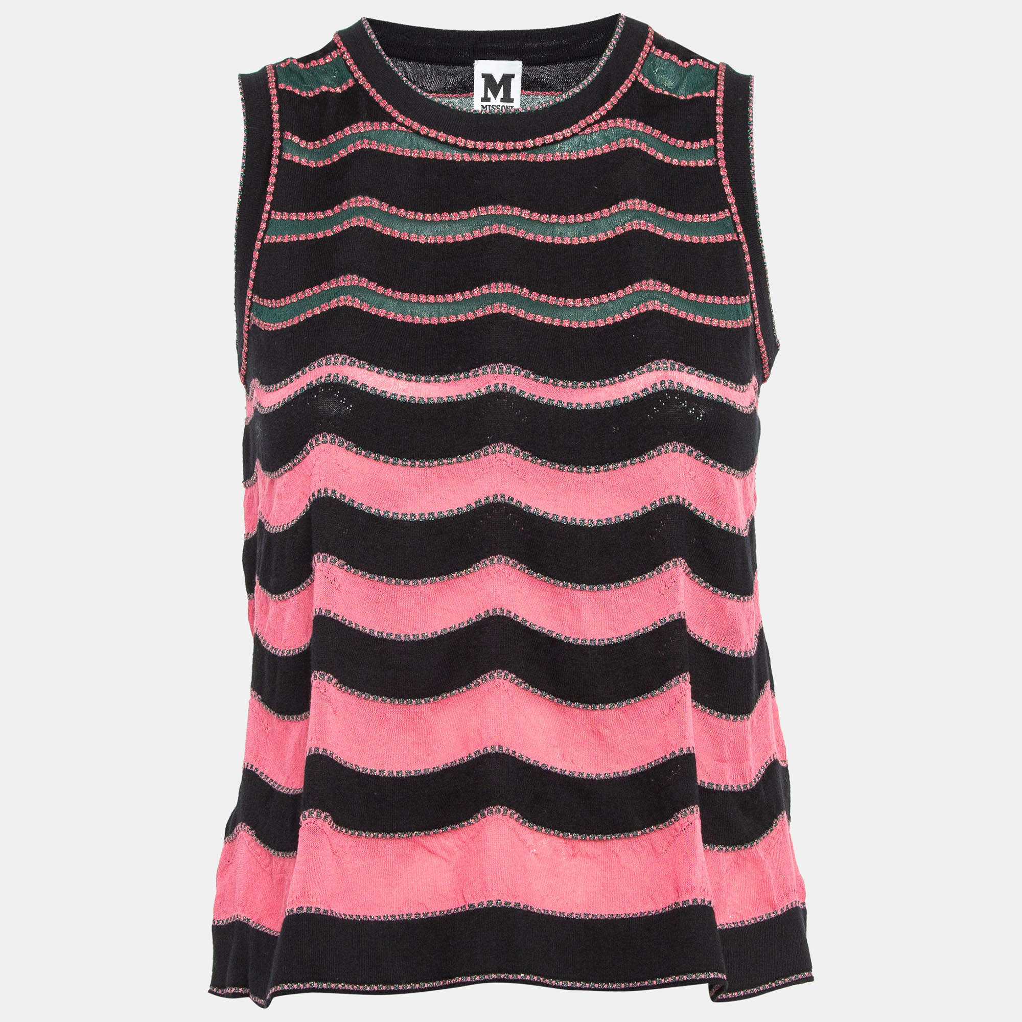 Pre Owned M Missoni Black/Multicolor Patterned Knit Sleeveless Top S 