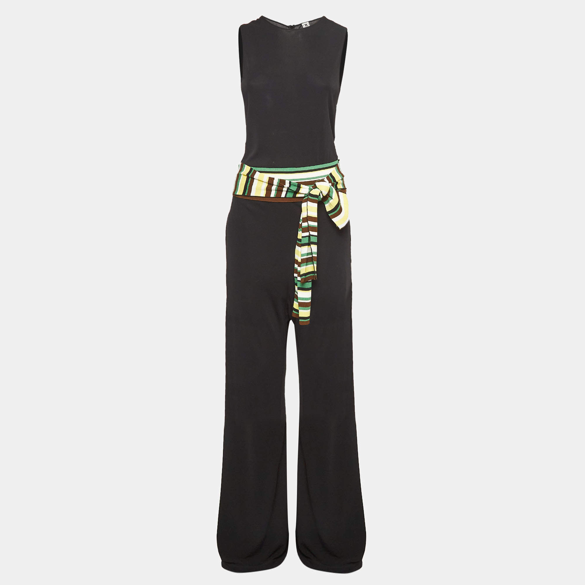 Pre Owned M Missoni Black Jersey Contrast Waist Trim Jumpsuit M