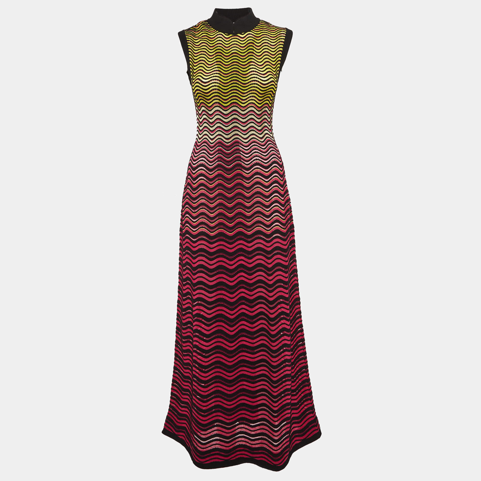 Pre Owned M Missoni Multicolor Wave Lurex Knit Midi Dress S 