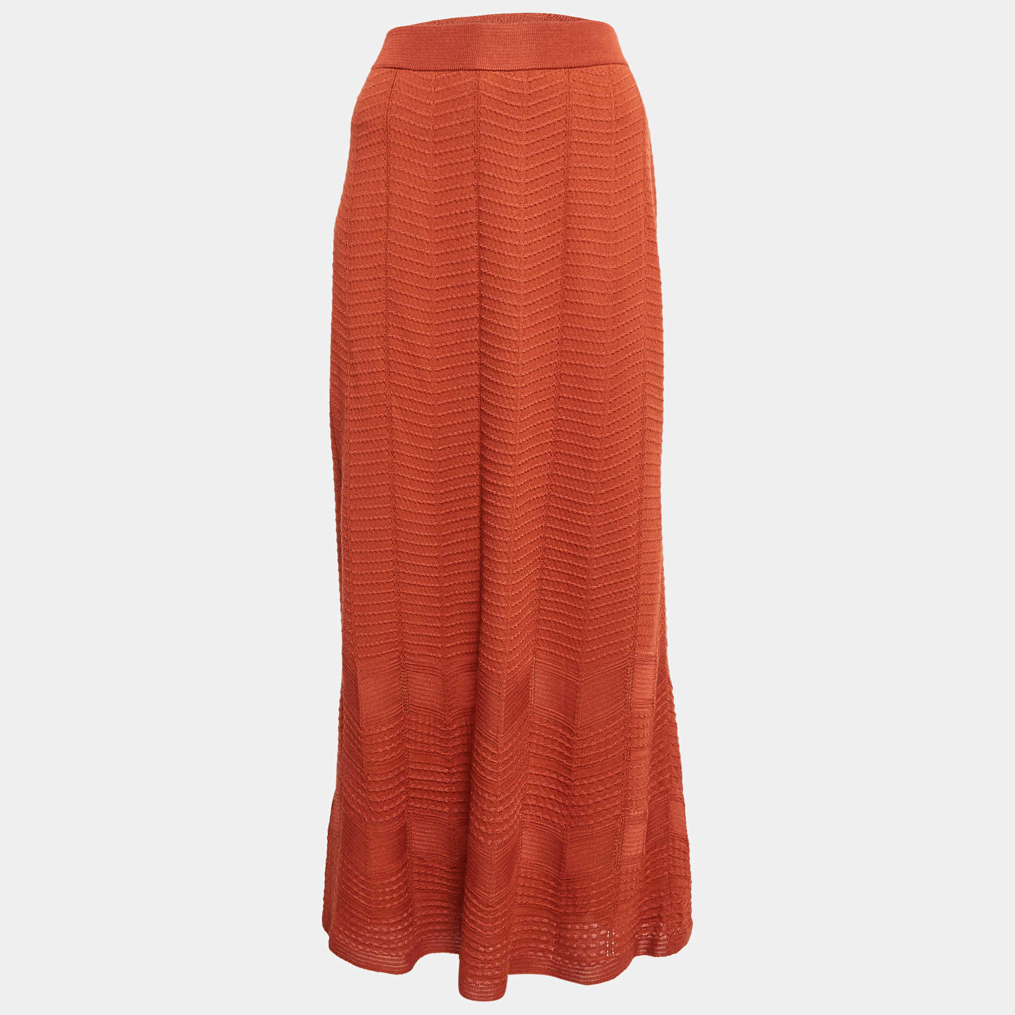 Pre Owned M Missoni Rust Orange Patterned Knit Maxi Skirt M