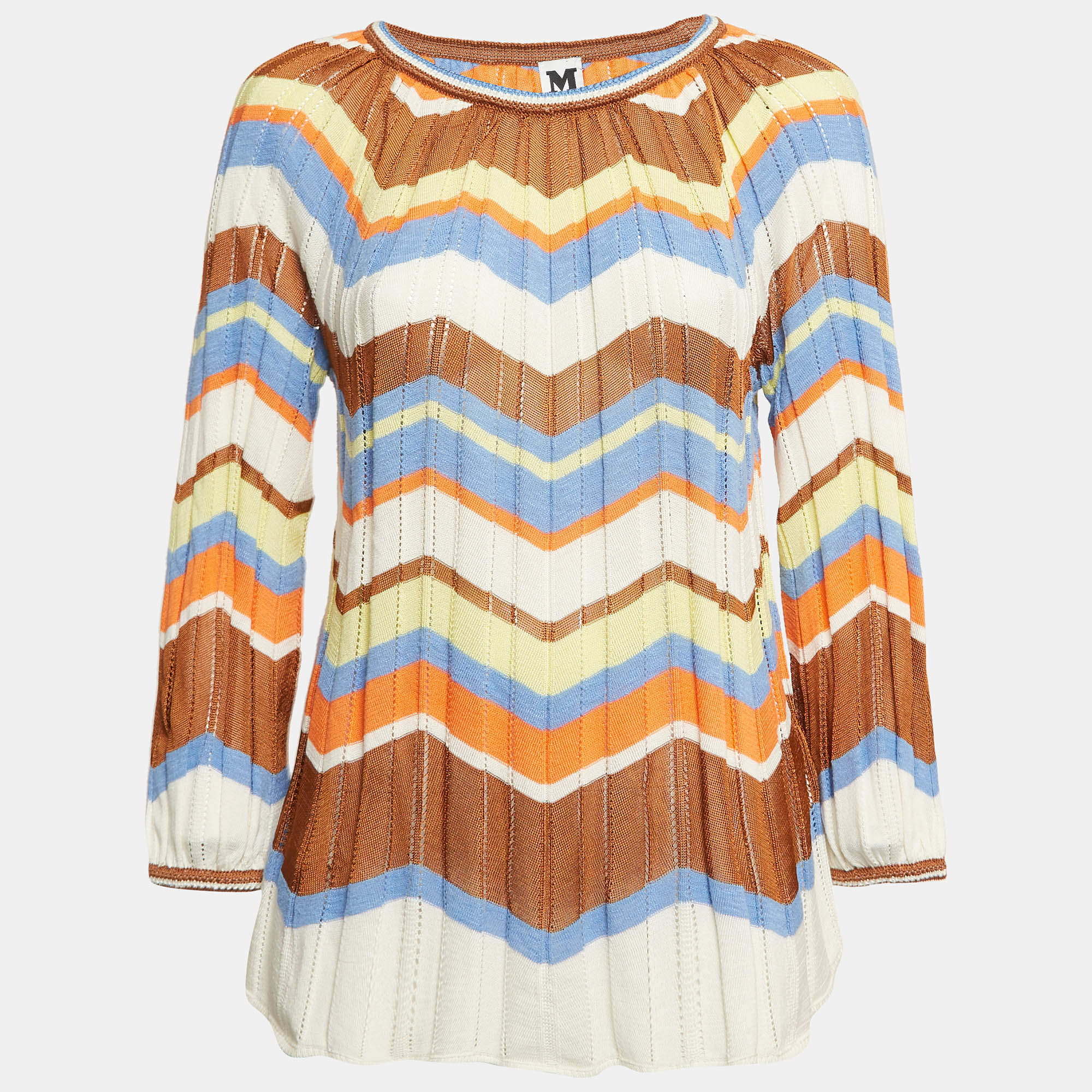 Pre Owned M Missoni Multicolor Pointelle Knit Knit Blouse L