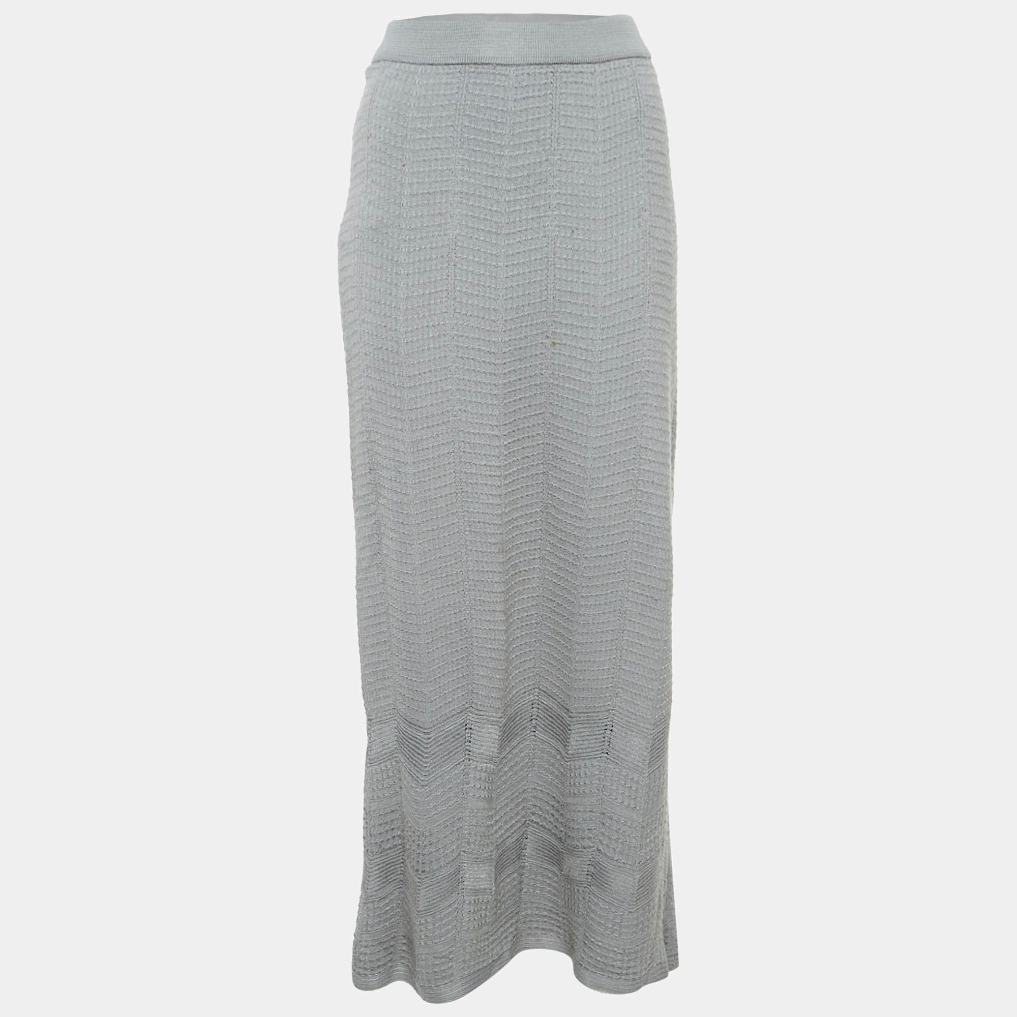 مملوكة مسبقًا M Missoni Grey Chevron Knit Maxi Skirt S