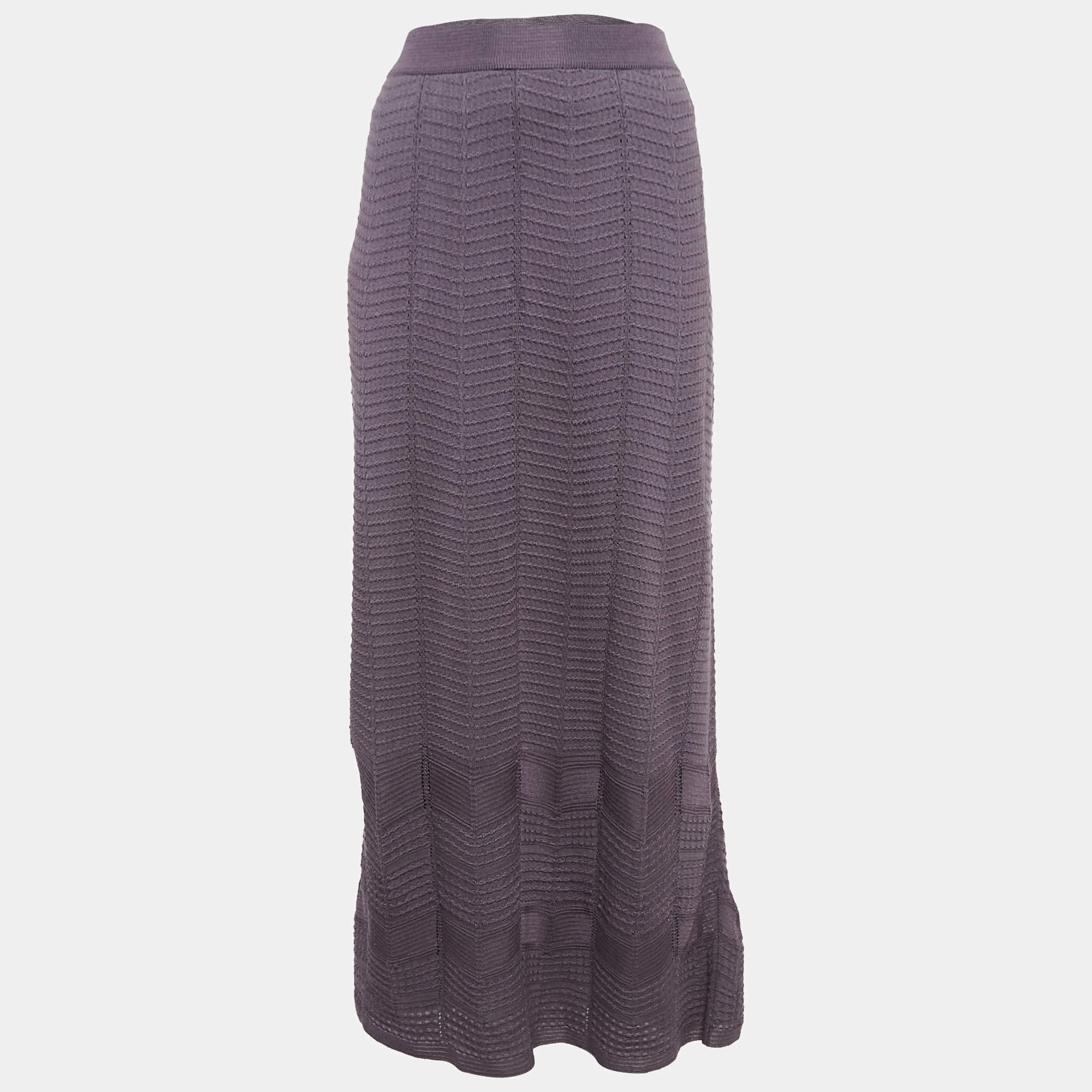 Pre Owned M Missoni Light Purple Chevron Pattern Knit Maxi Skirt S
