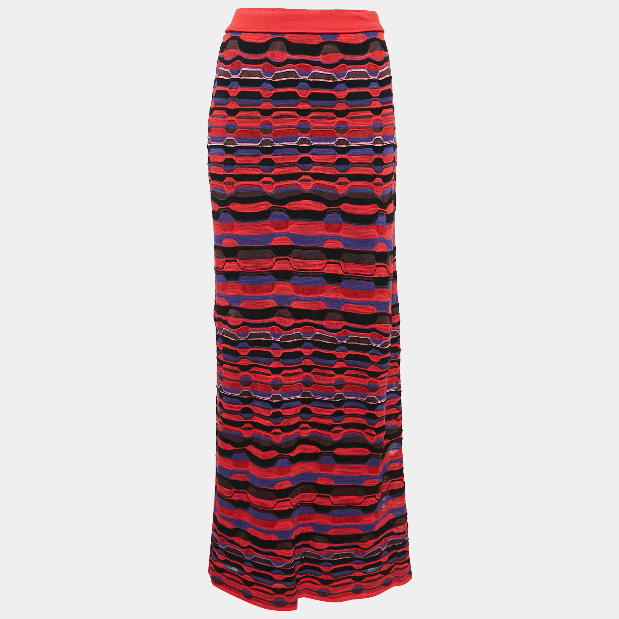 Pre Owned M Missoni Red Patterned Knit Maxi Skirt S