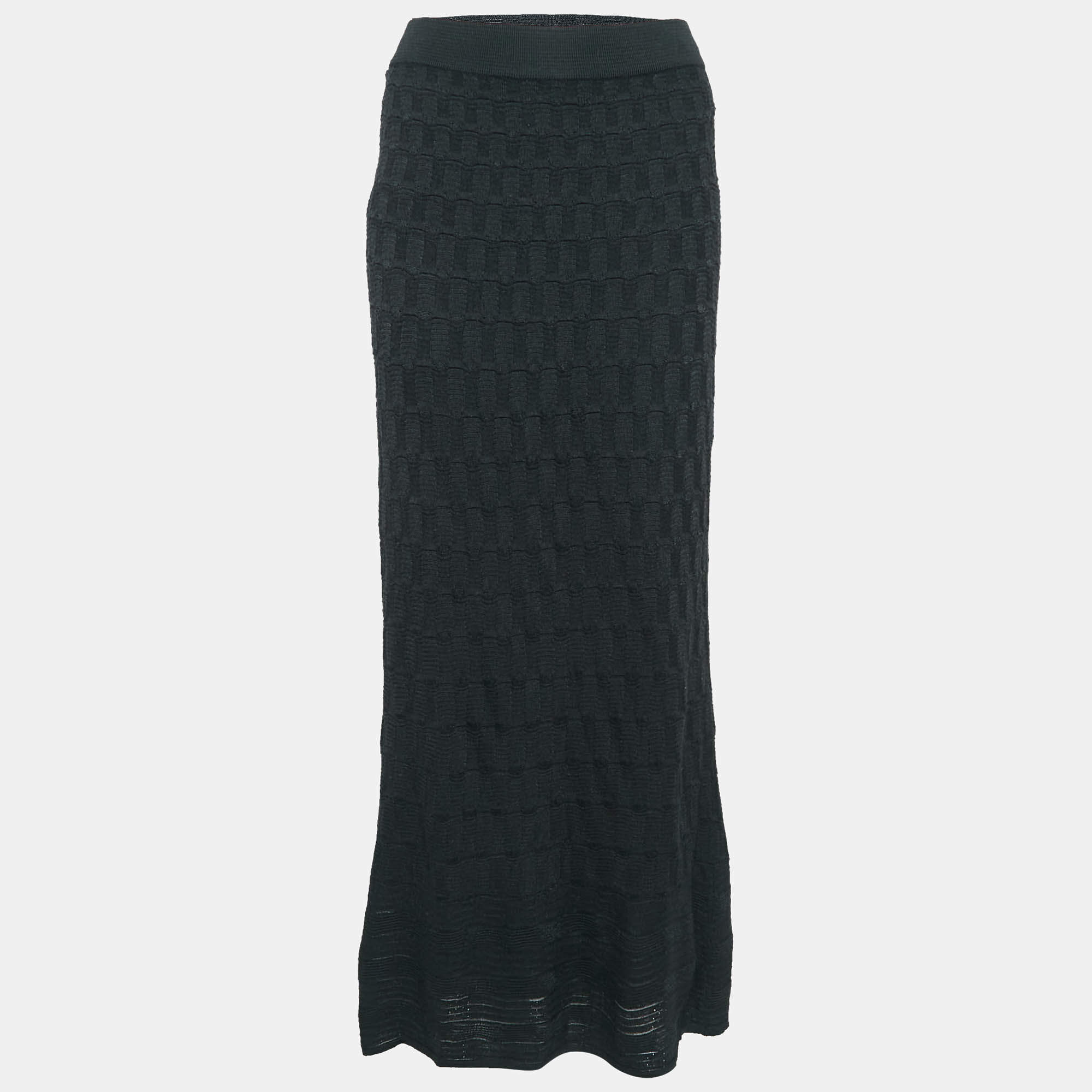 Pre Owned M Missoni Black Patterned Knit Maxi Skirt S