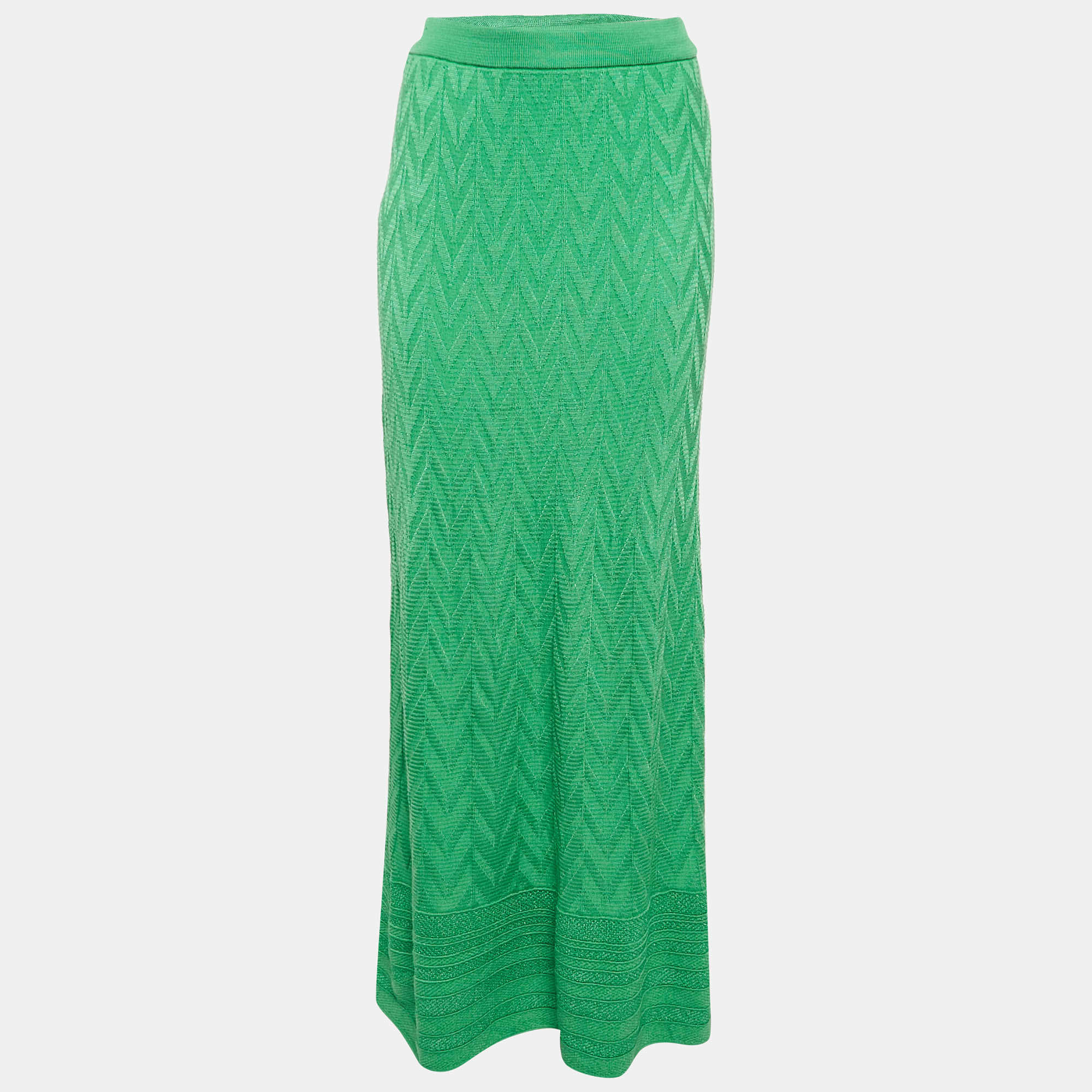Pre Owned M Missoni Green Chevron Knit Maxi Skirt S