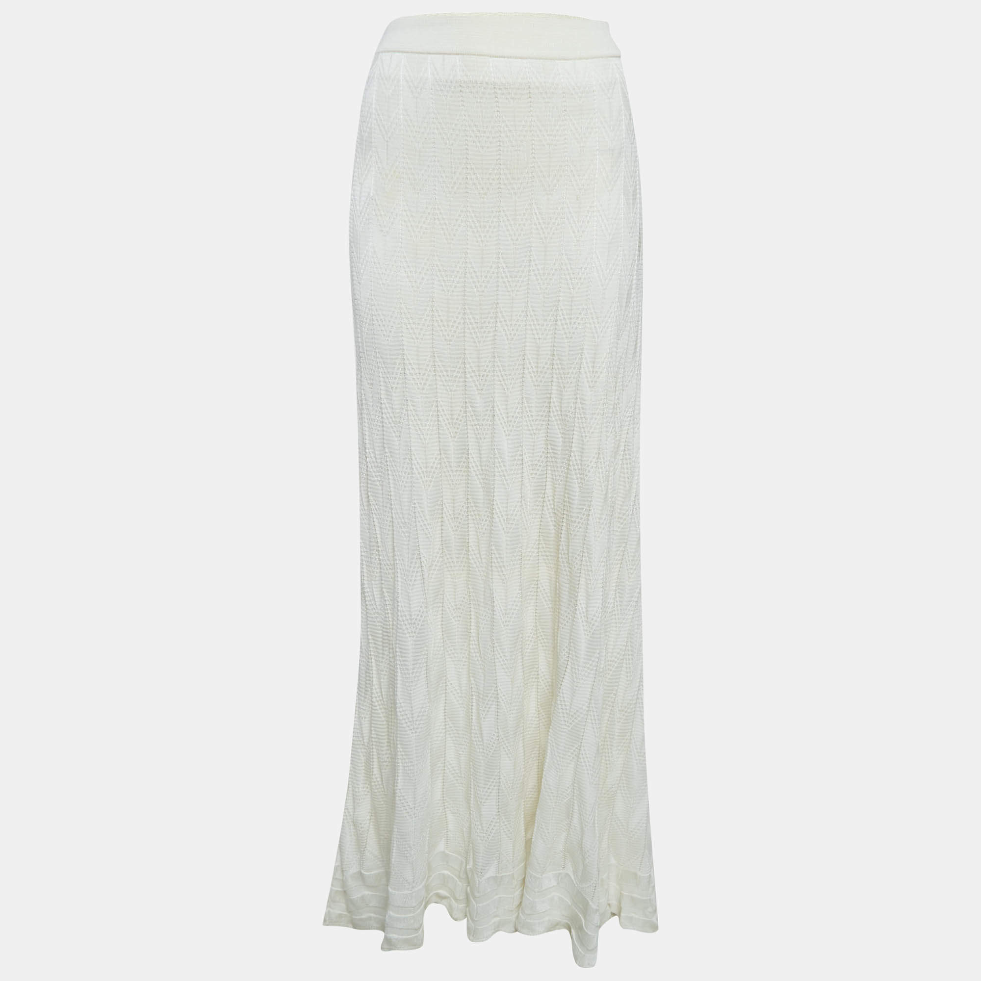 Pre Owned M Missoni White Chevron Knit Maxi Skirt L