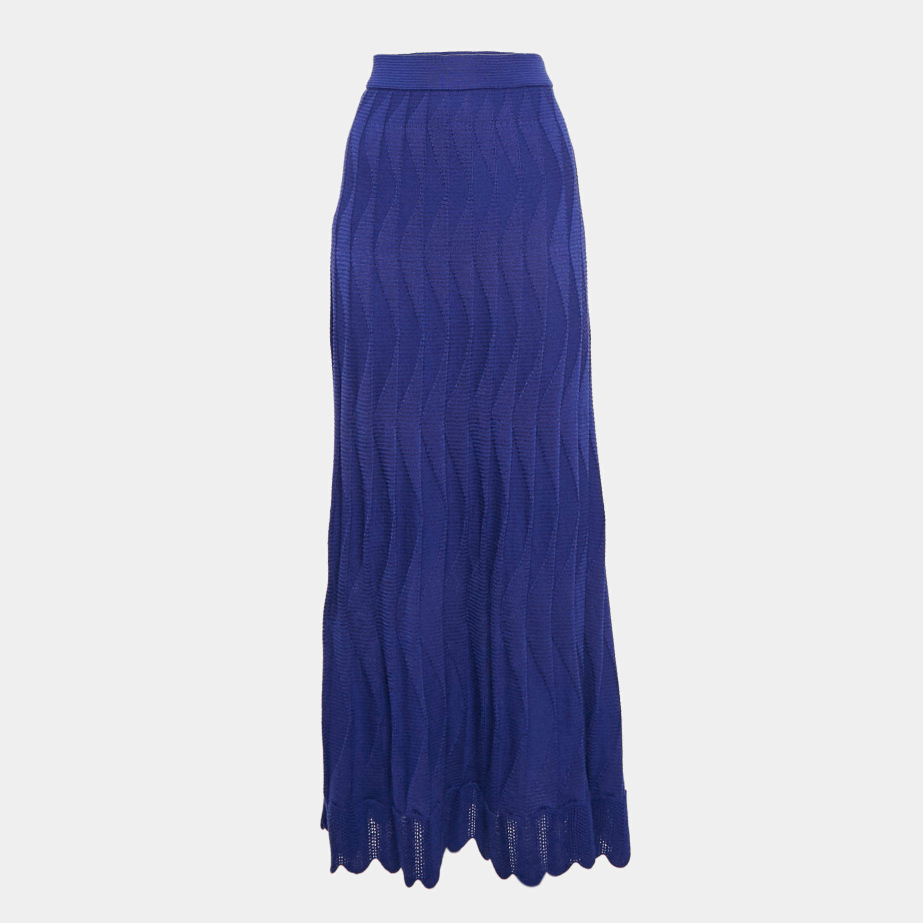 Pre Owned M Missoni Blue Patterned Knit Maxi Skirt M