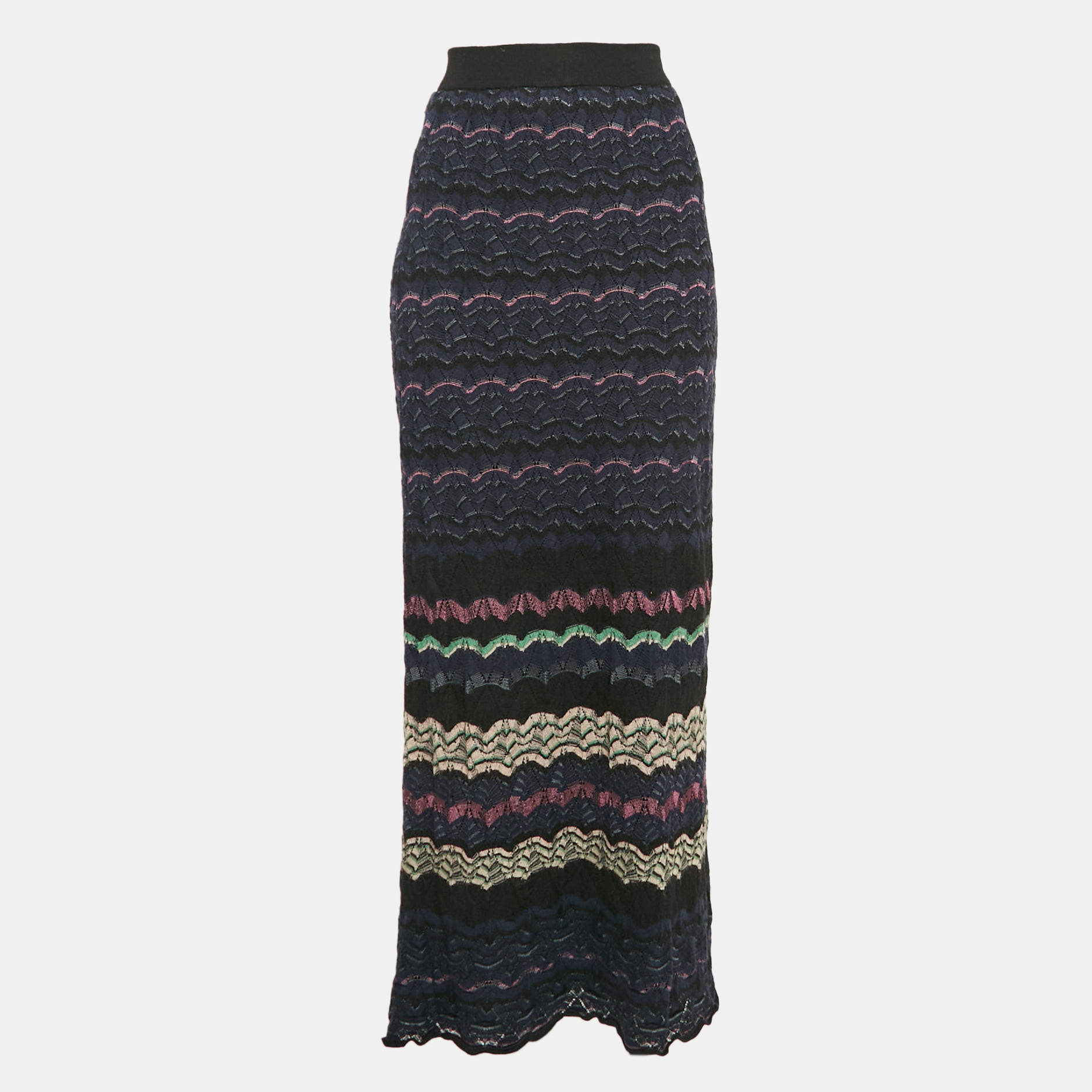 Pre Owned M Missoni Black Chevron Knit Maxi Skirt S