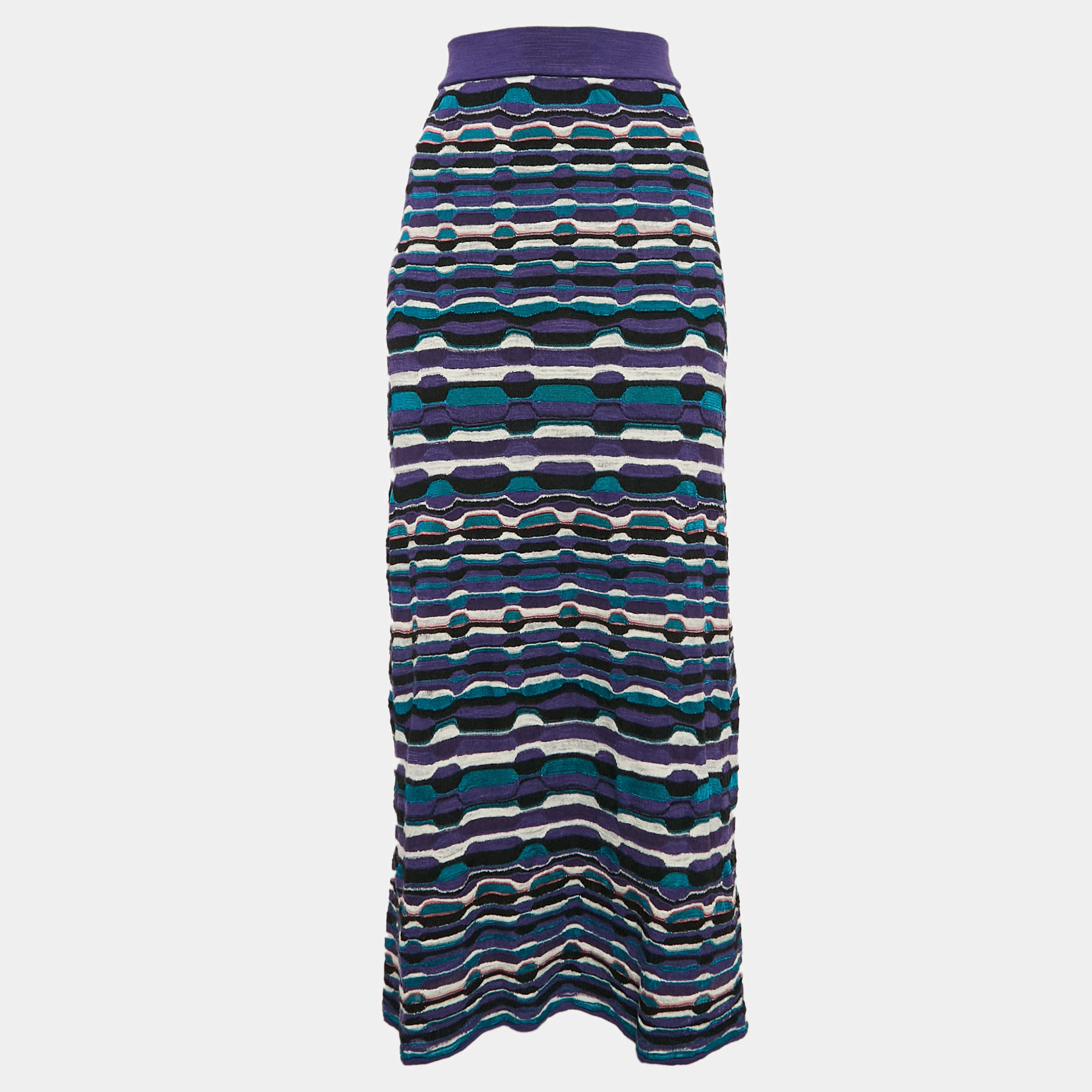 Pre Owned M Missoni Multicolor Patterned Knit Midi Skirt M