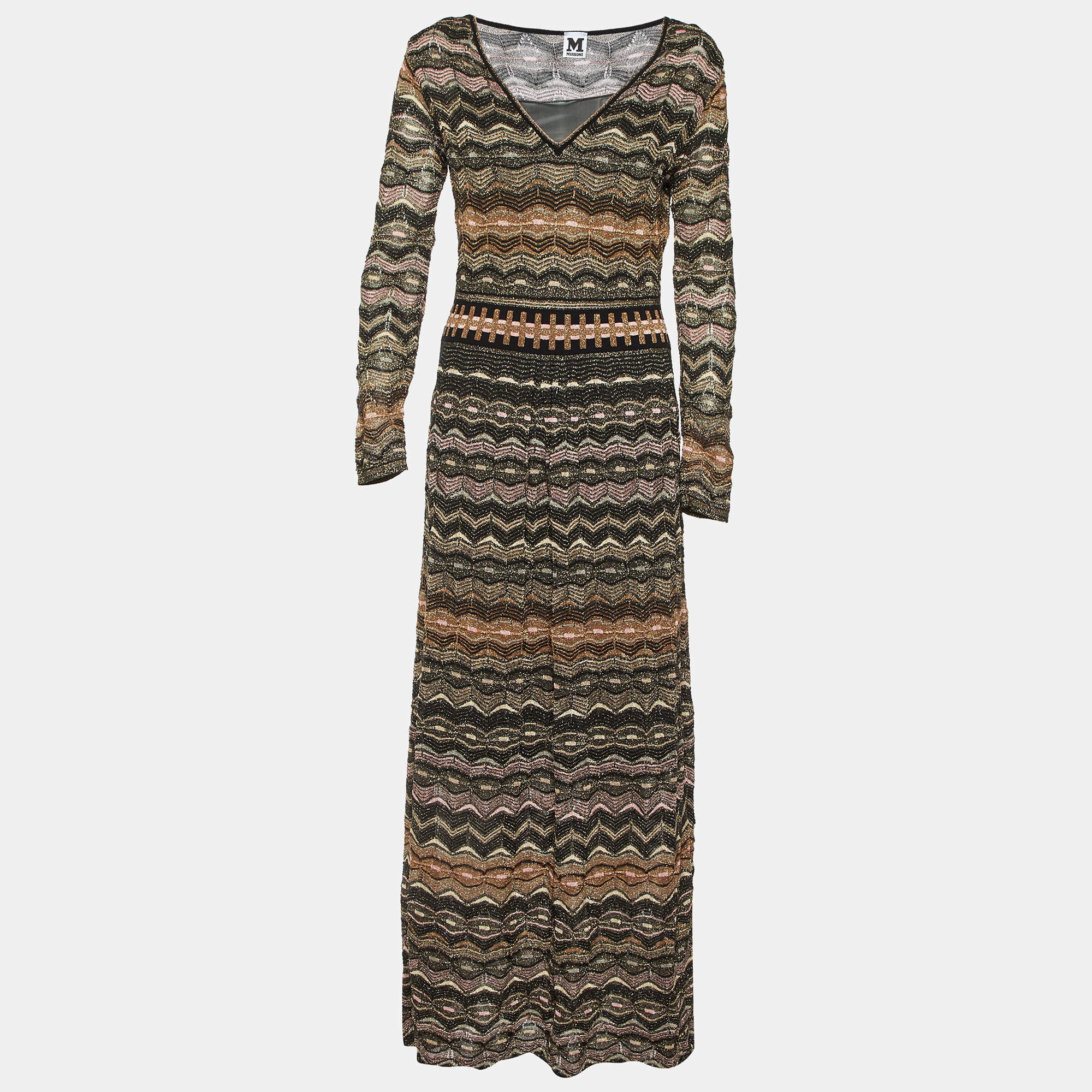 Pre Owned M Missoni Multicolor Perforated Lurex Knit Maxi Dress M