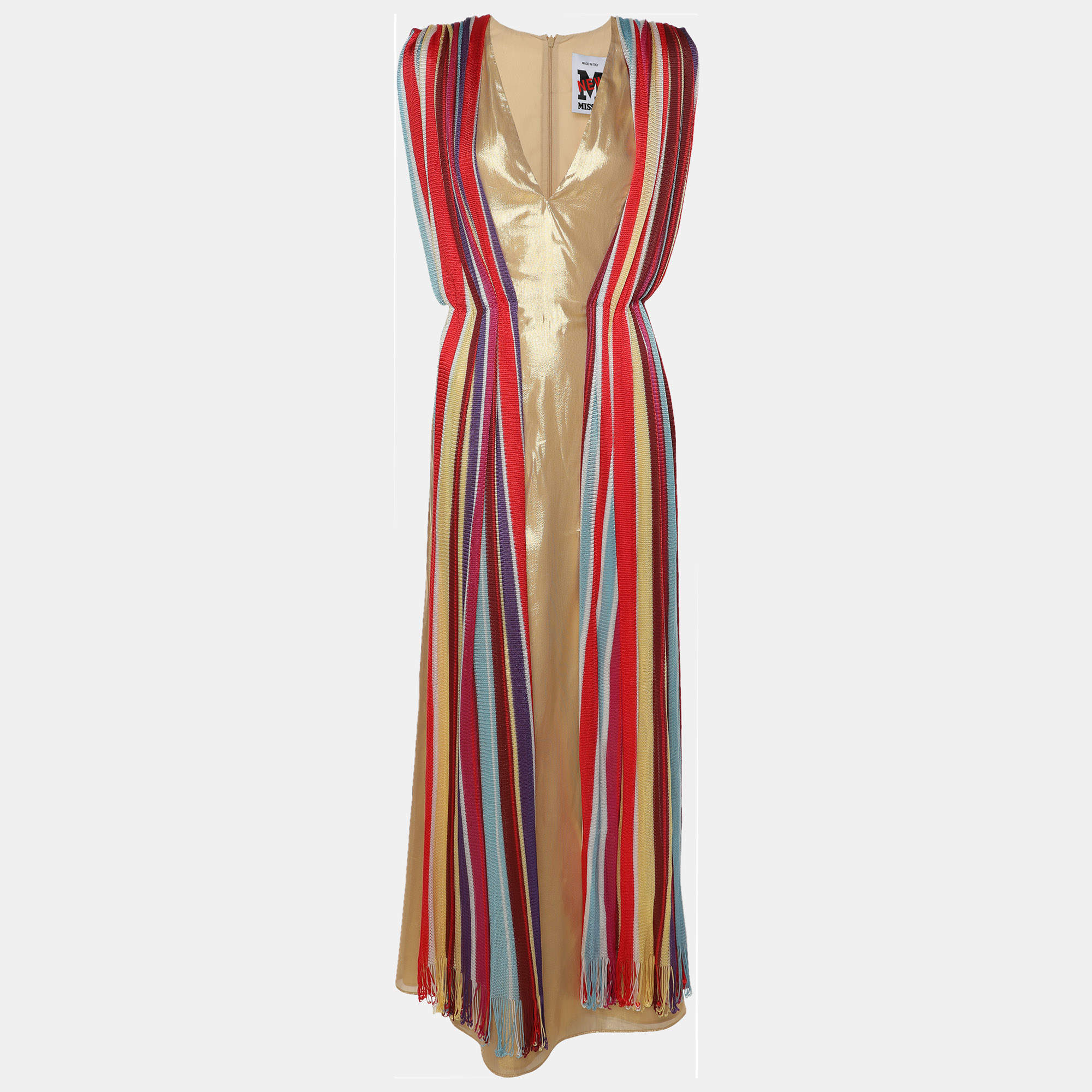 Pre Owned M Missoni Gold Silk Maxi Dress M