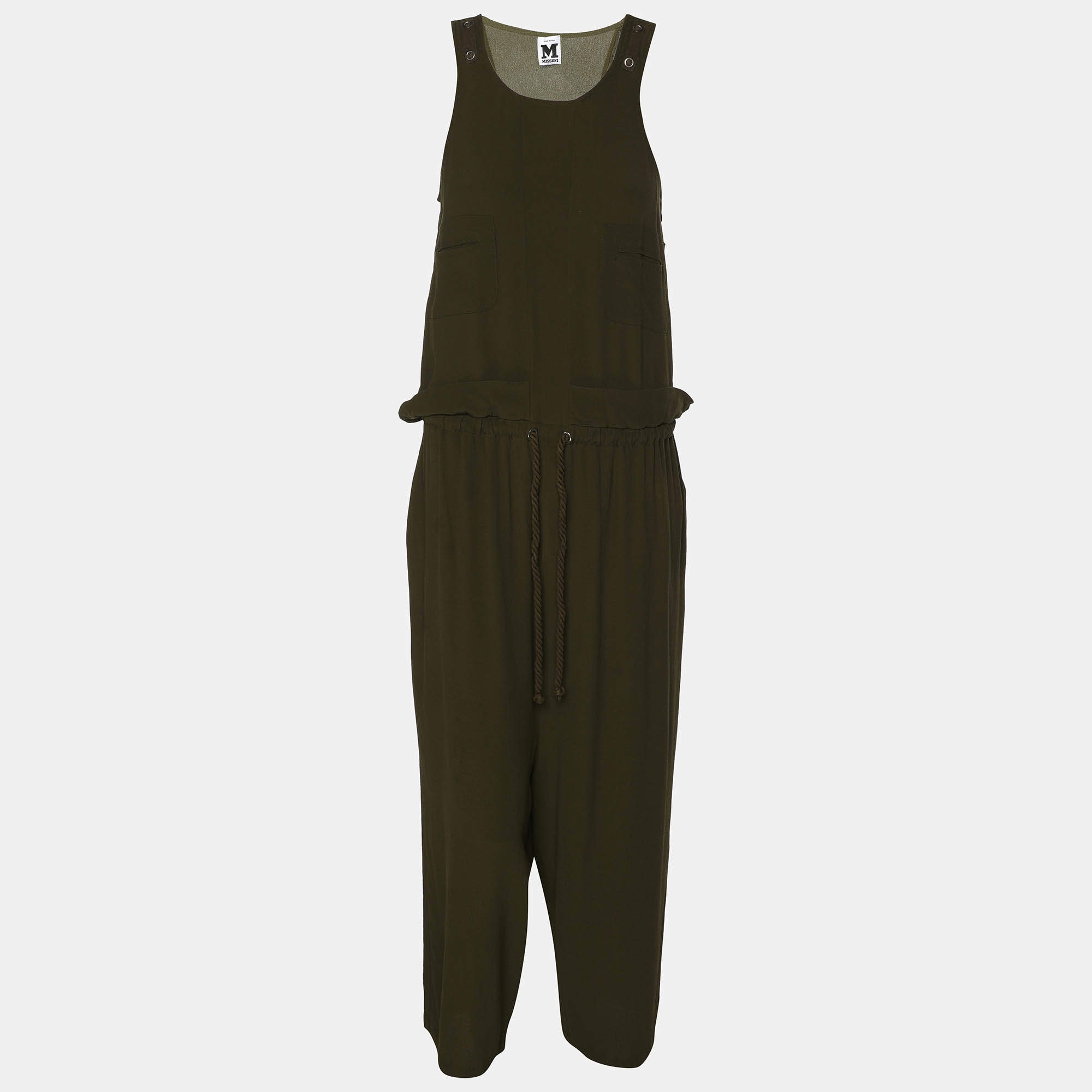 M Missoni Green Acetate Blend Belted Sleeveless Jumpsuit S