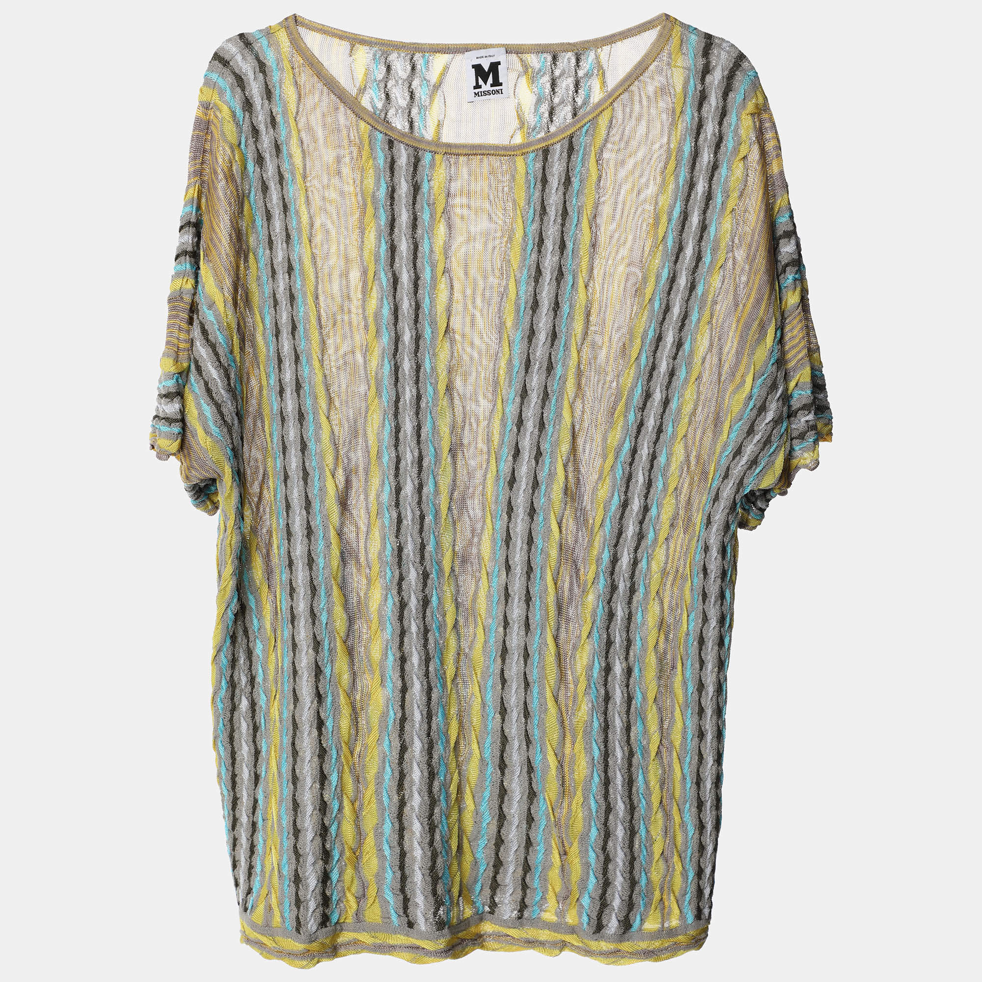 Pre Owned M Missoni Grey/Yellow Knit Fabric Top M