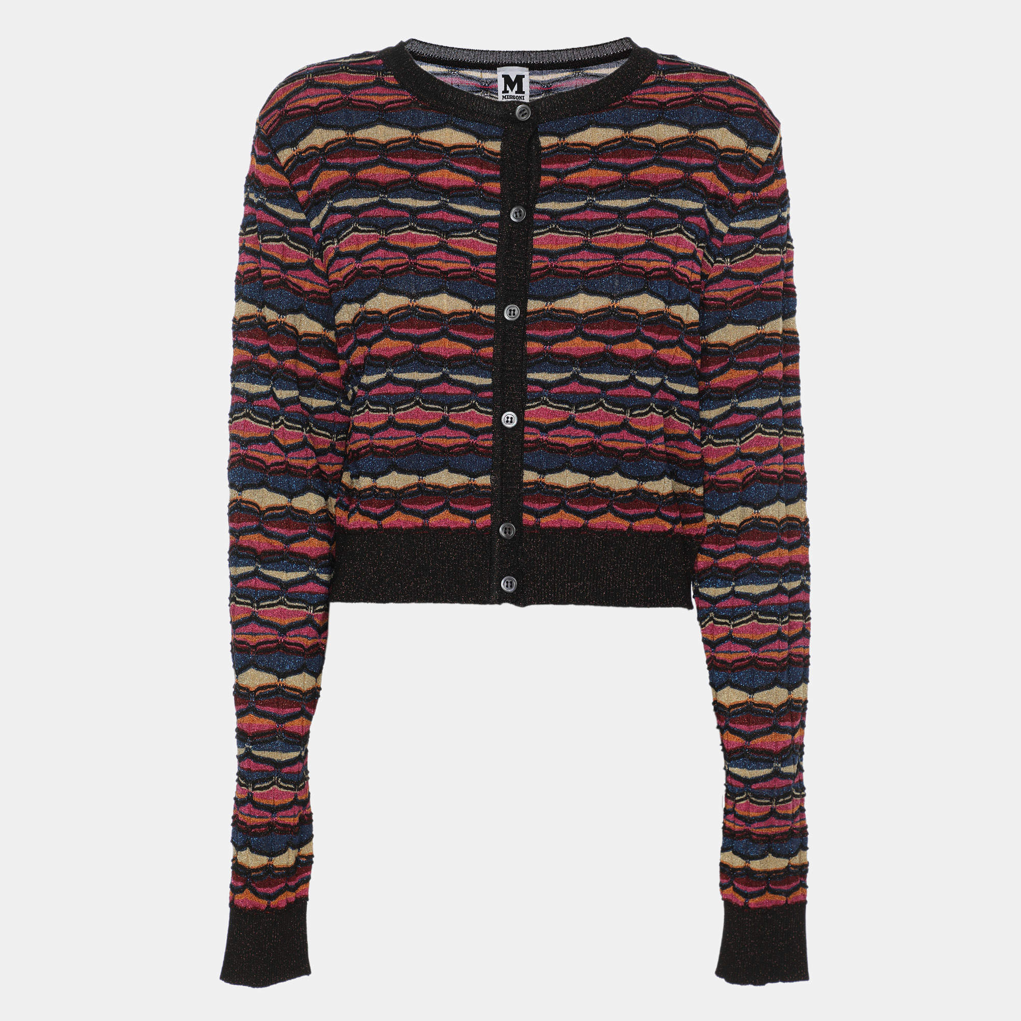 Pre Owned M Missoni Multicolor Striped Lurex Knit Cardigan L