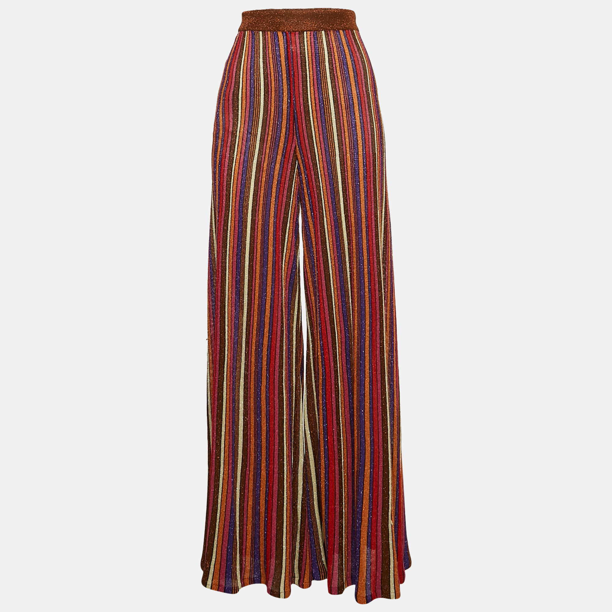 Pre Owned M Missoni Multicolor Stripe Lurex Knit Flared Pants S