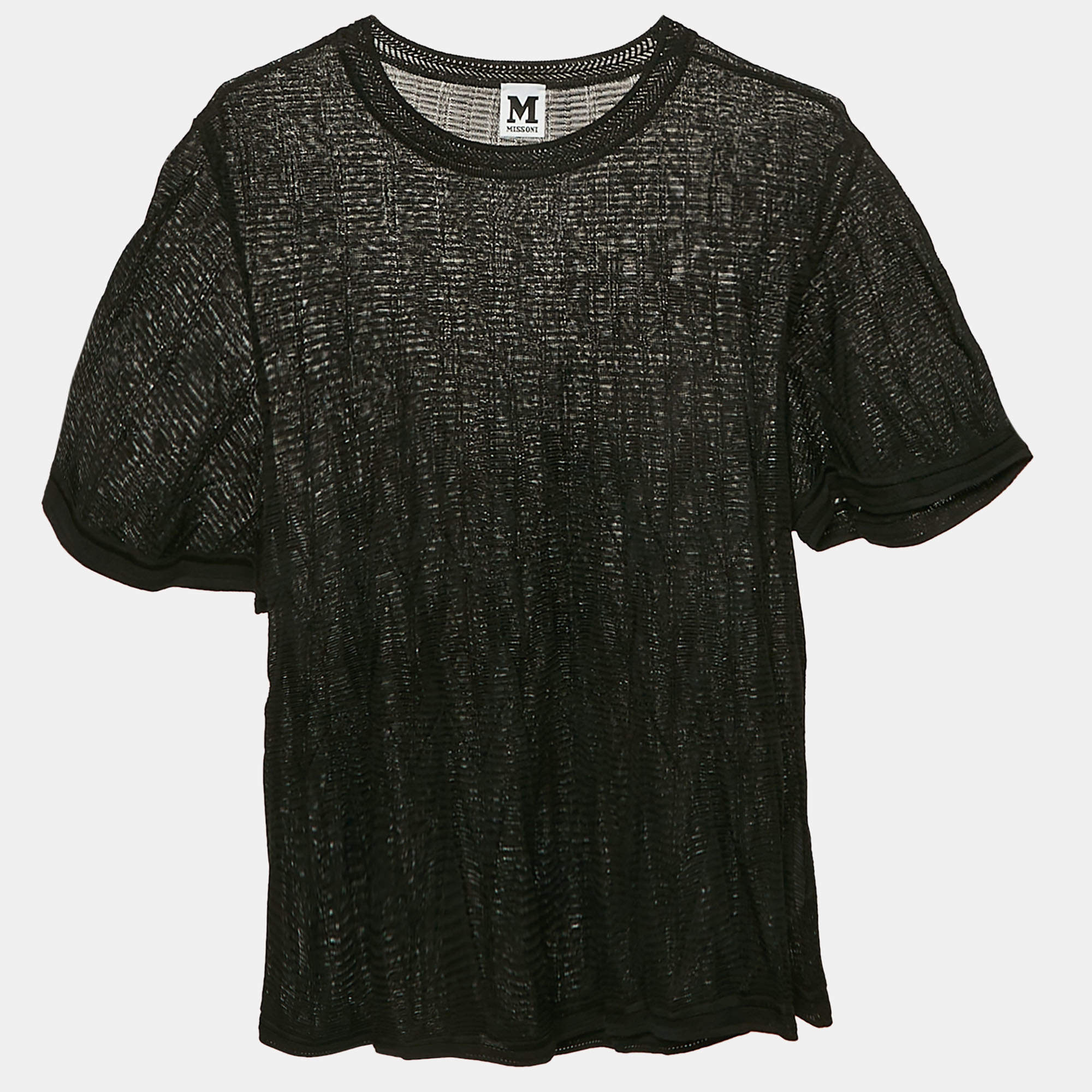 Pre Owned M Missoni Black Chevron Knit Sheer Top M
