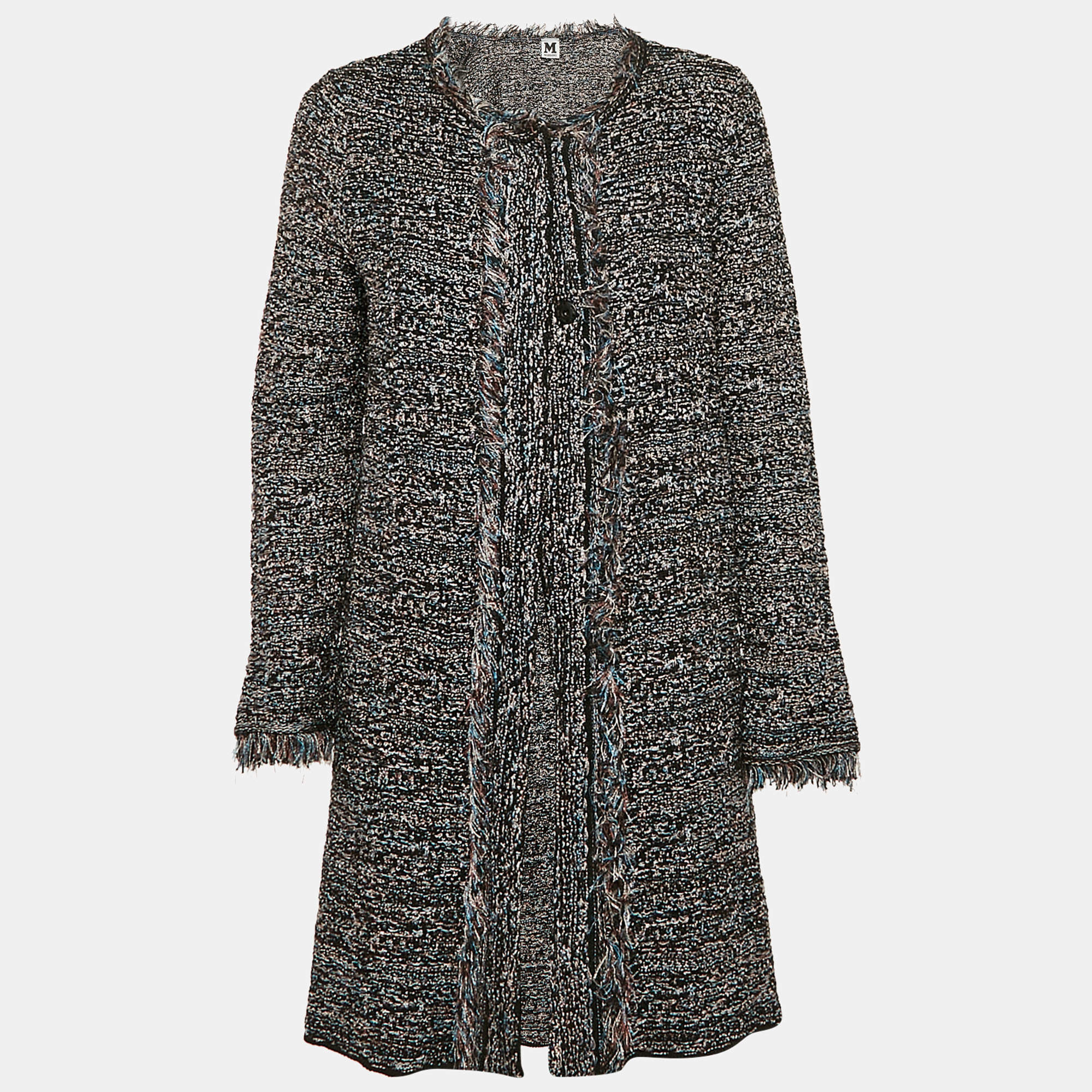 Pre Owned M Missoni Black Tweed Button Front Cardigan M