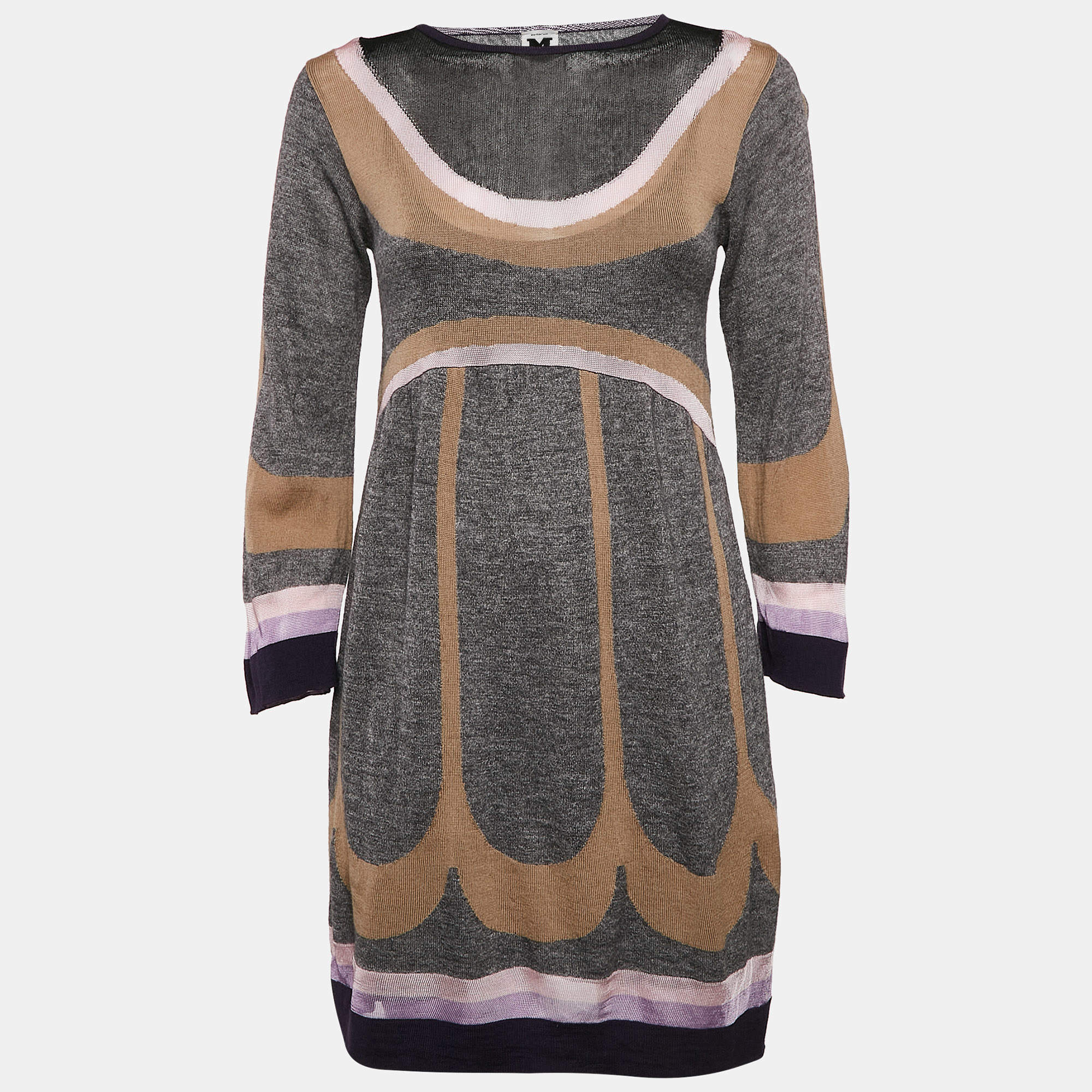 M Missoni Multicolor Pattern Wool Blend Knit Knee-Length Dress S