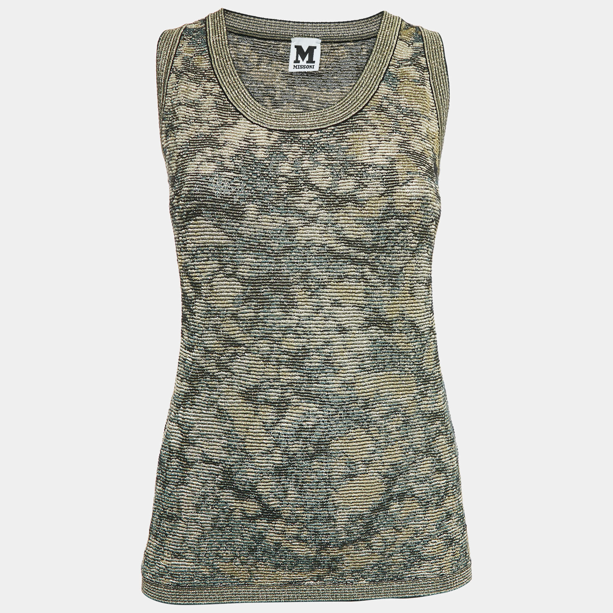 Pre Owned M Missoni Green Patterned Lurex Knit Cardigan and Top Set M