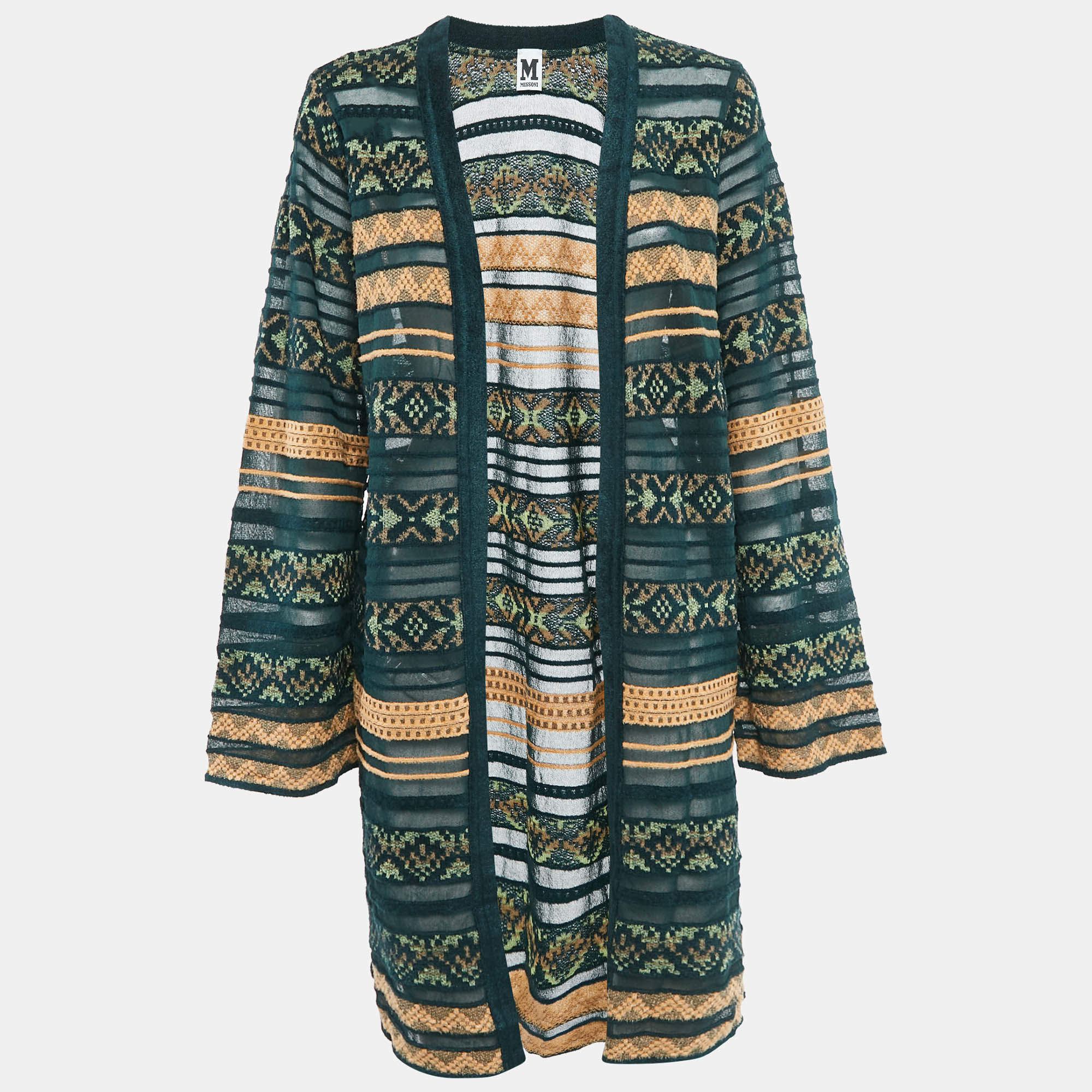 مملوكة مسبقًا M Missoni Green/Multicolor Knit Long Cardigan S