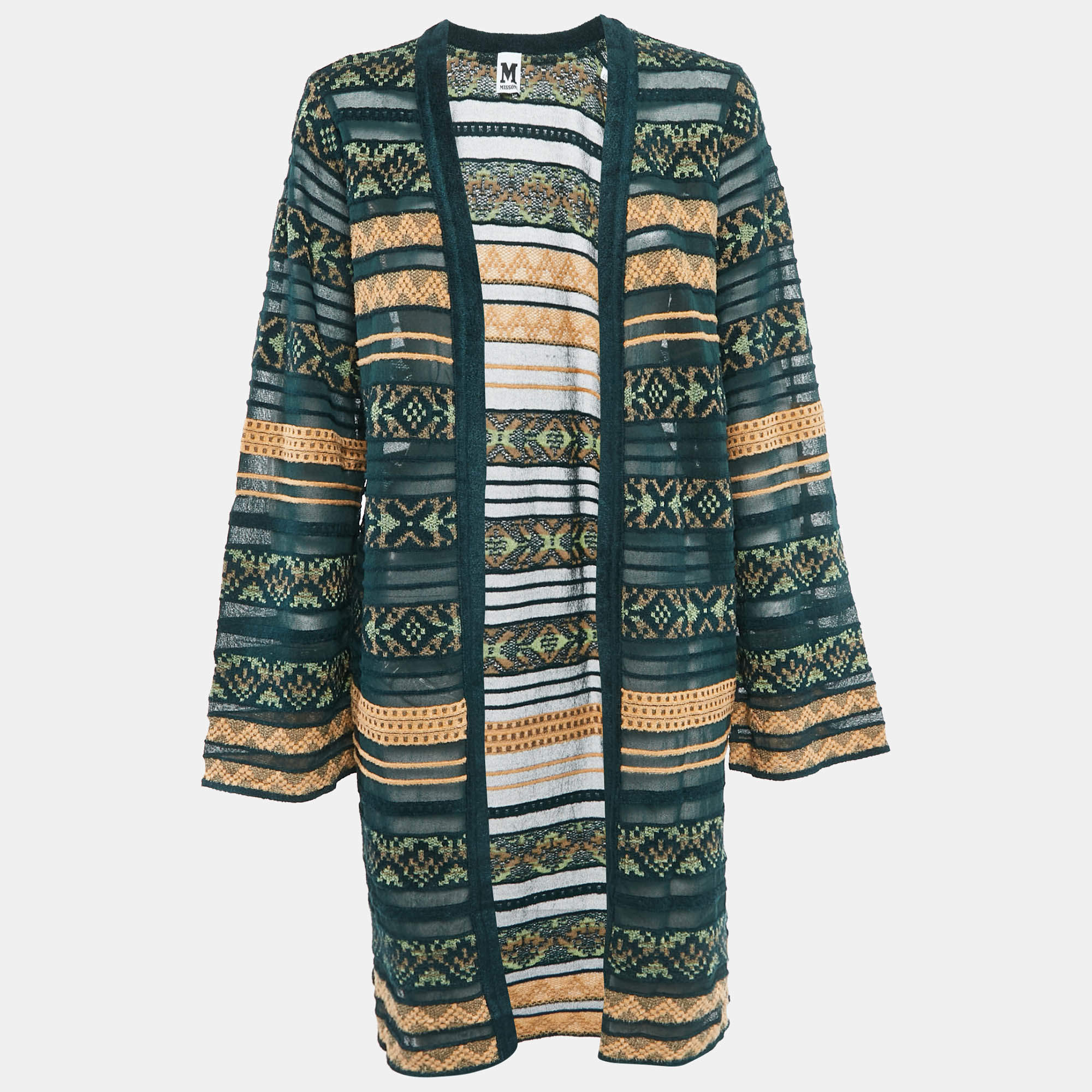 M Missoni Green/Multicolor Patterned Knit Open Front Cardigan L