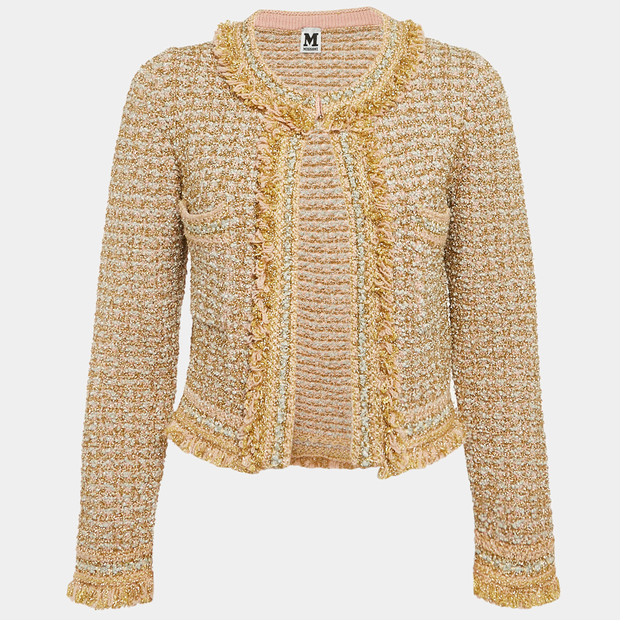 Pre Owned M Missoni Gold/Pink Lurex Tweed Jacket S
