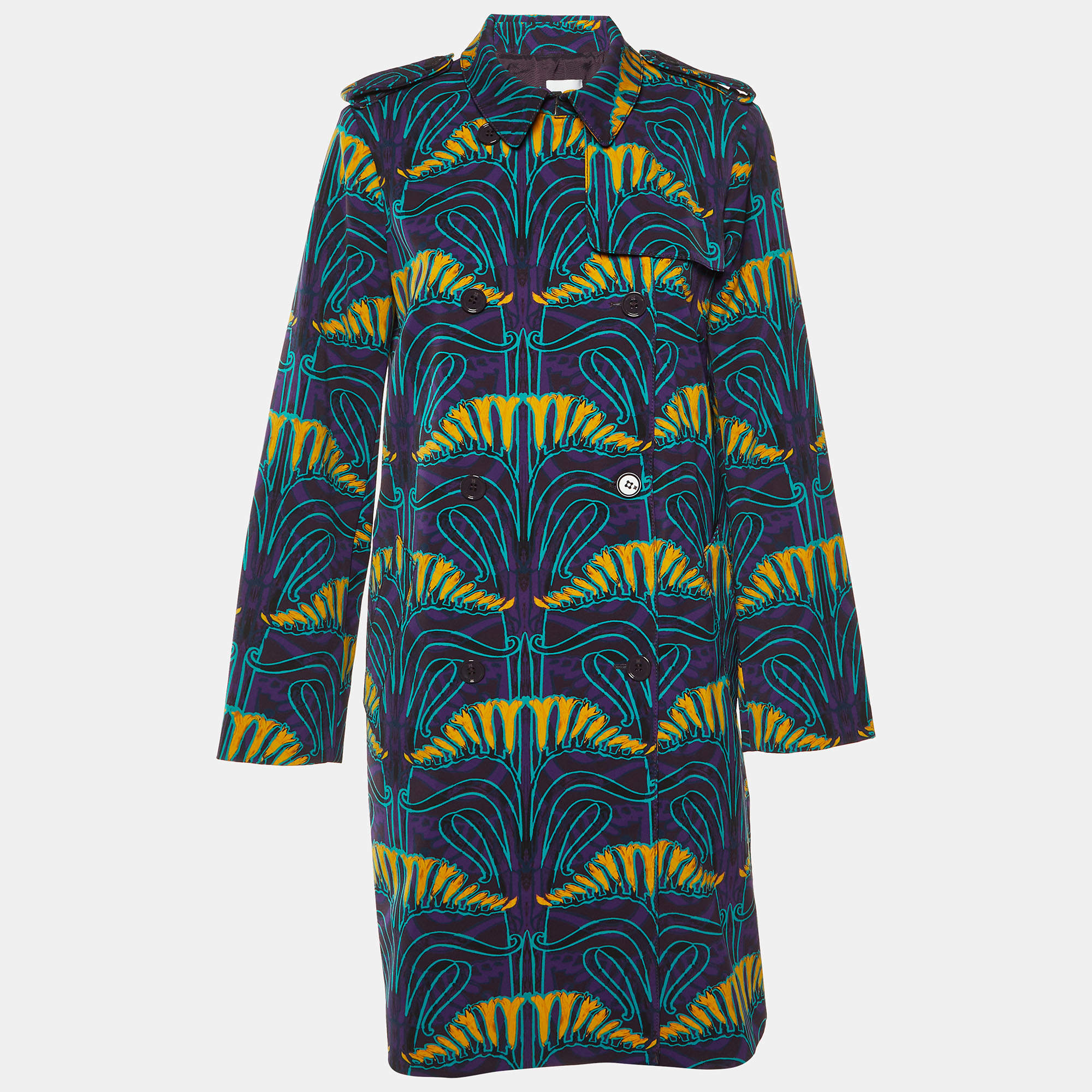 M Missoni Purple Printed Double Breasted Coat L