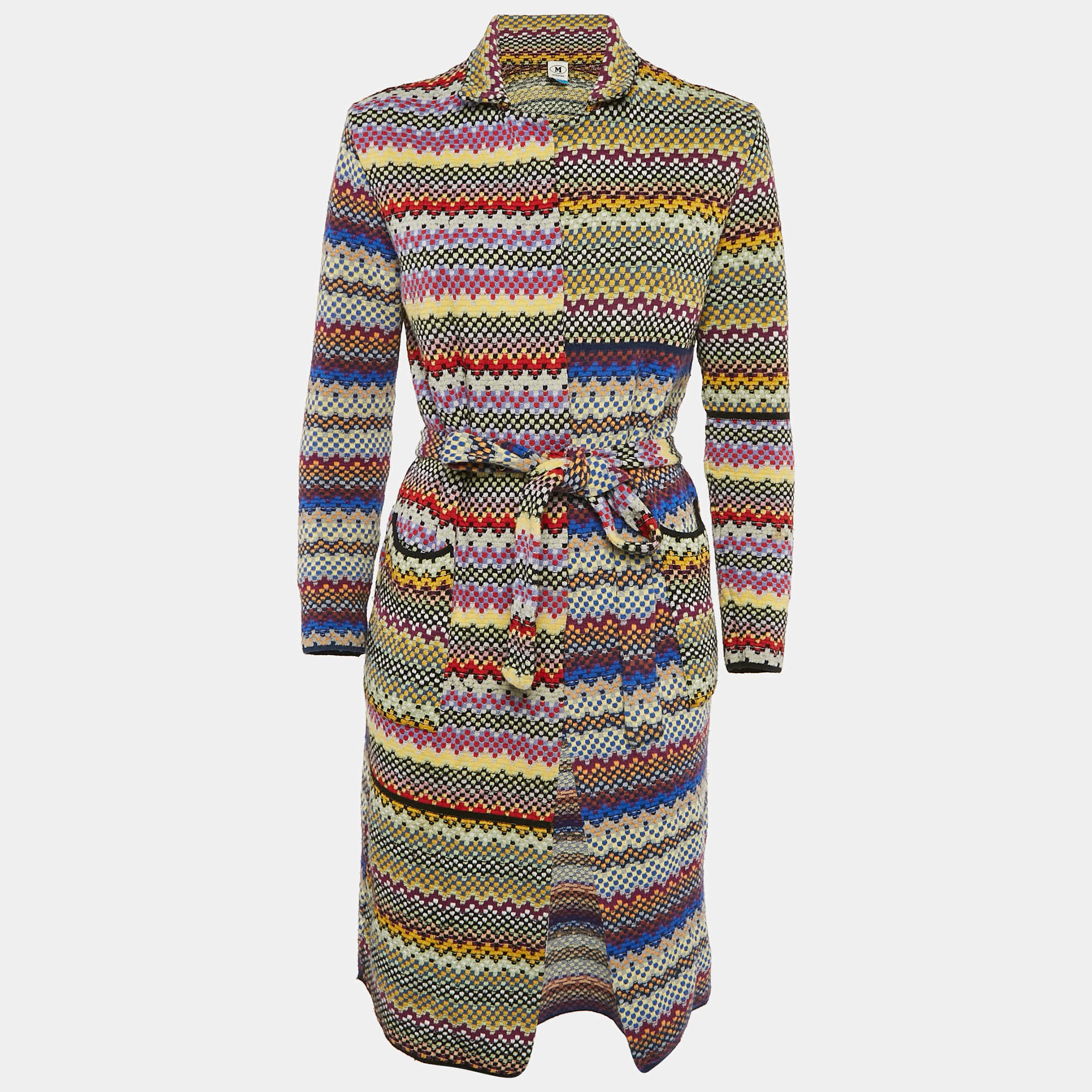 M Missoni Collection Multicolor Patterned Knit Mid-Length Coat M