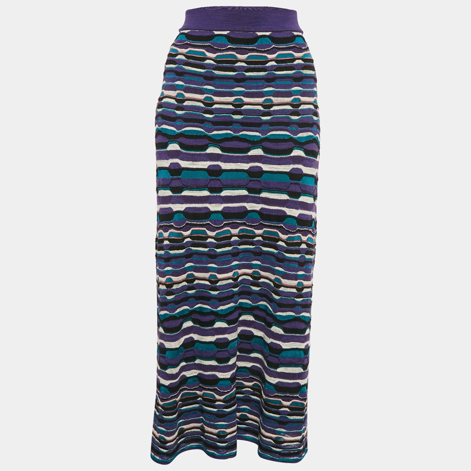 Pre Owned M Missoni Purple Striped Knit Maxi Skirt M