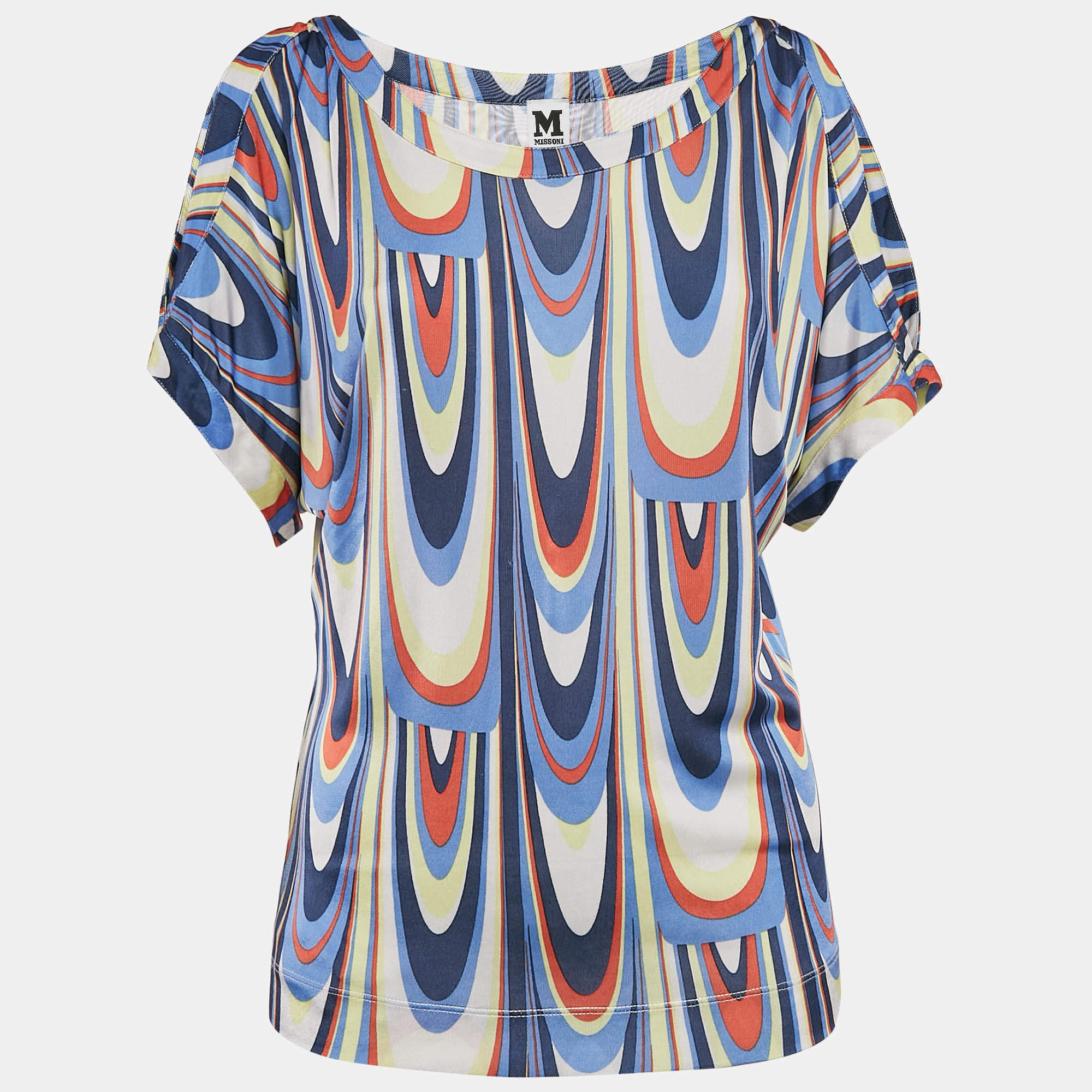Pre Owned M Missoni Multicolor Printed Jersey Cold-Shoulder Top M